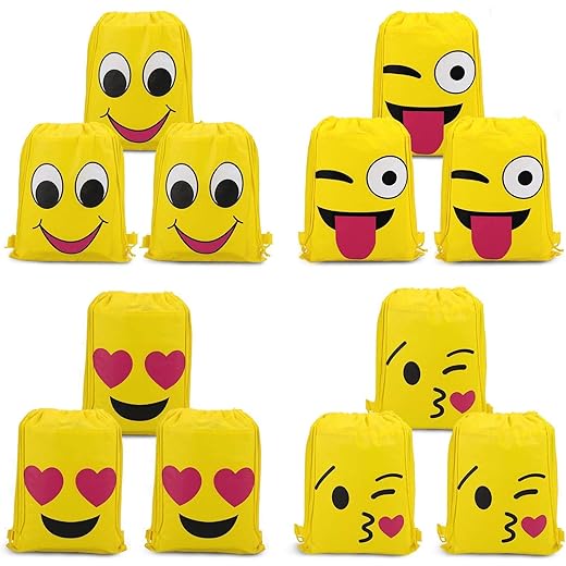 Party Propz Emoji Drawstring Bag 12Pcs