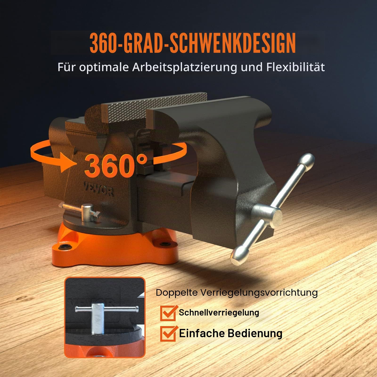 VEVOR 15,2cm Schraubstock 360° Drehbar Sphäroguss Werkbankschraubstock 7,3x8cm Amboss Schraubstock 15cm Backenöffnung Parallelschraubstock U-förmige Führungsstange zum Schärfen Schleifen Schneiden