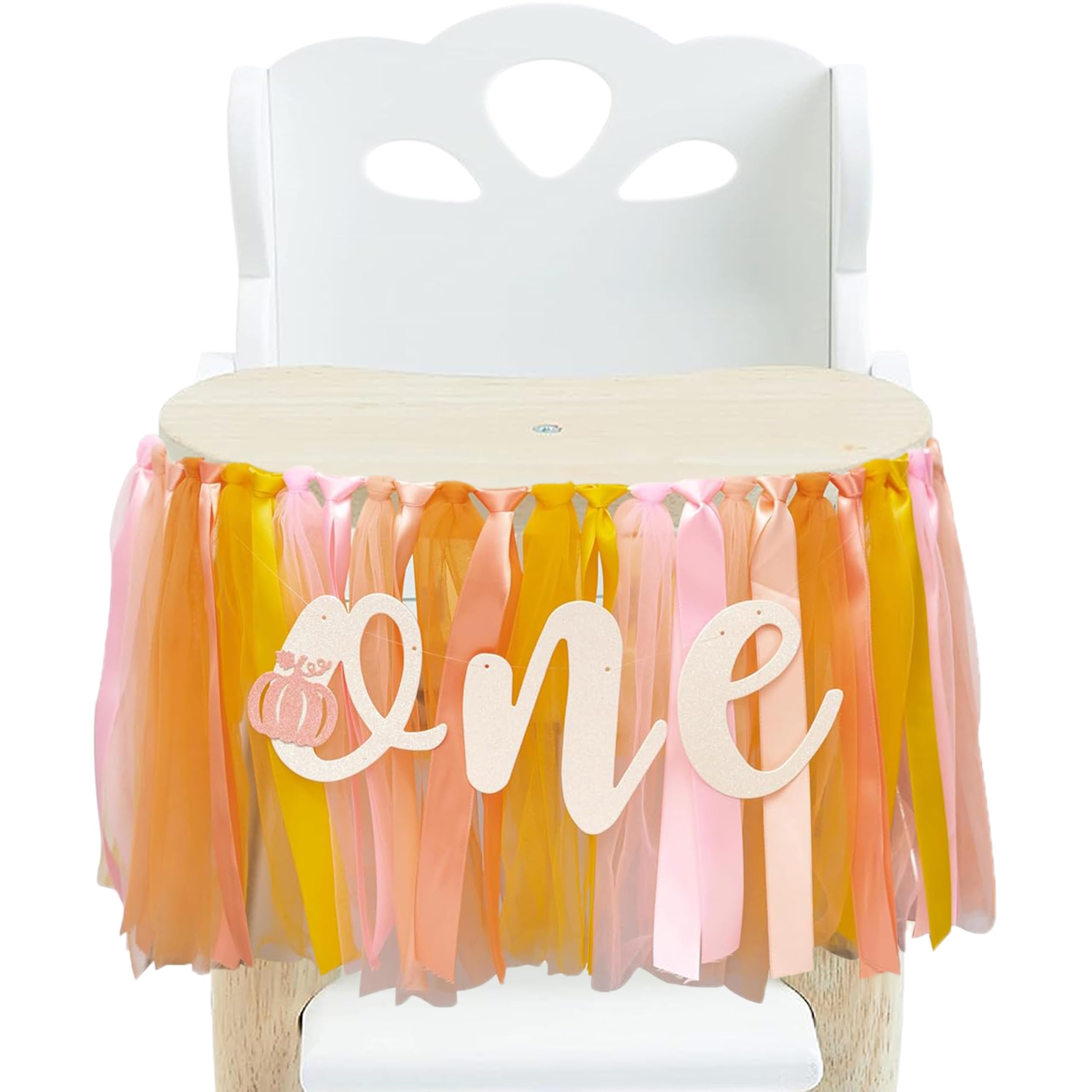 Pink Gold Pumpkin High Chair Banner - 1st Birthday Girl Halloween Photo Prop Decorations