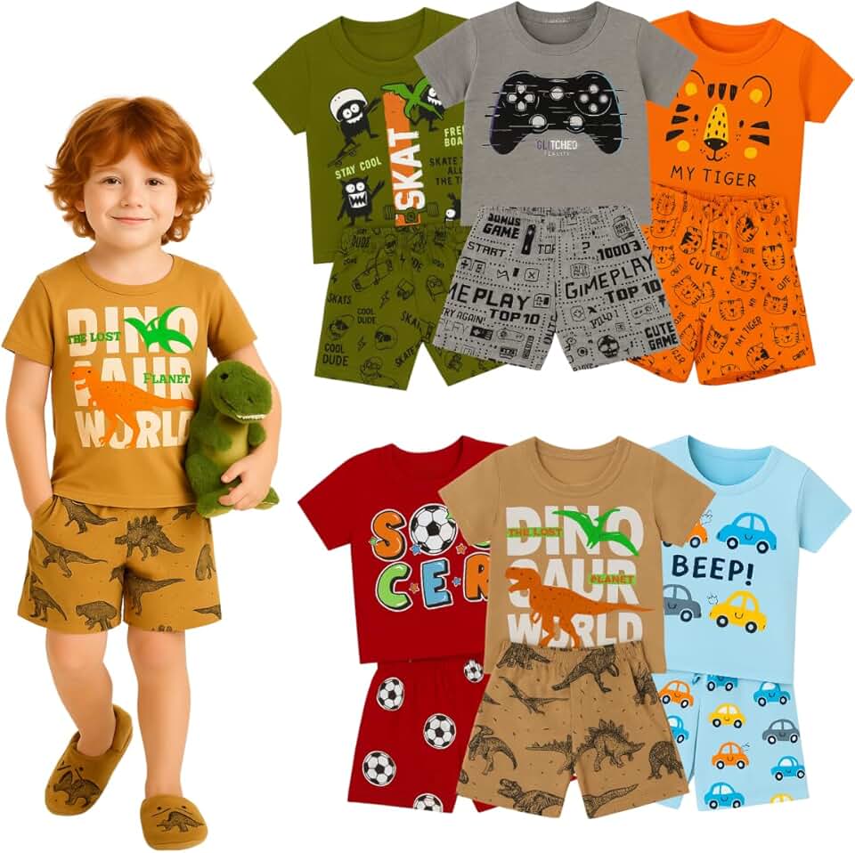 Kit 6 Peças Pijama Infantil Menino Verão Para Dormir 3 Blusas + 3 Shorts 100% Algodão Leve E Confortável Carters