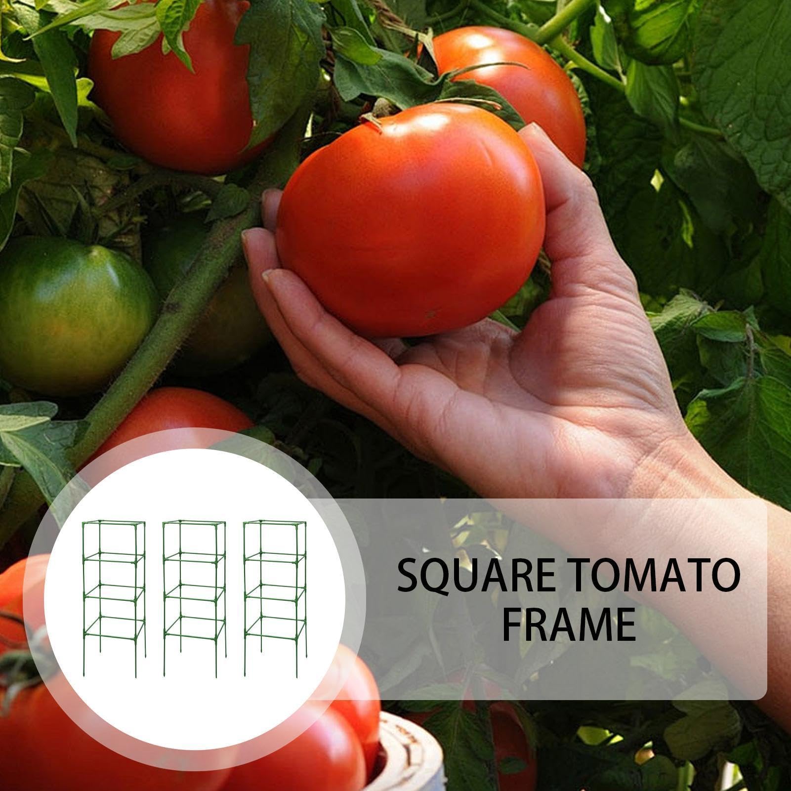 Entutorado para Tomates Soporte Cuadrado Ajustable en Altura de 3 Piezas | Tutor de Plantas Resistente para Judías Pepinos Verduras Rosas Peonías Macetas Bancal Elevado Jardín Patio Césped