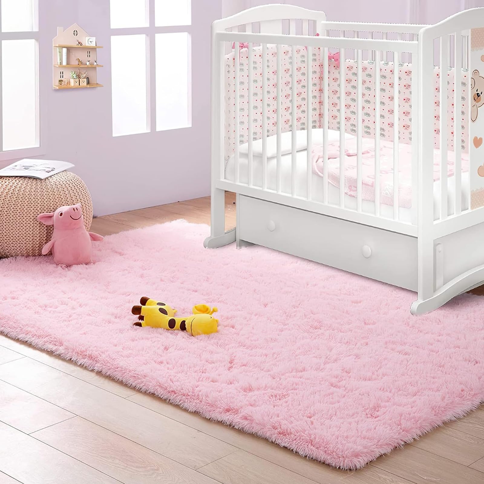 Tapis chambre rose 170x240 cm moelleux pour créer un coin lecture cosy