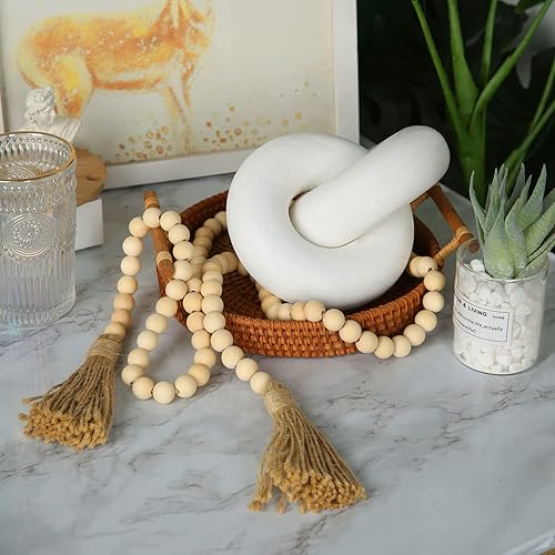 Cevilia Decoración de nudo de madera, sala de estar, mesa de centro moderna, decoración de eslabones de cadena de madera, cuentas decorativas de