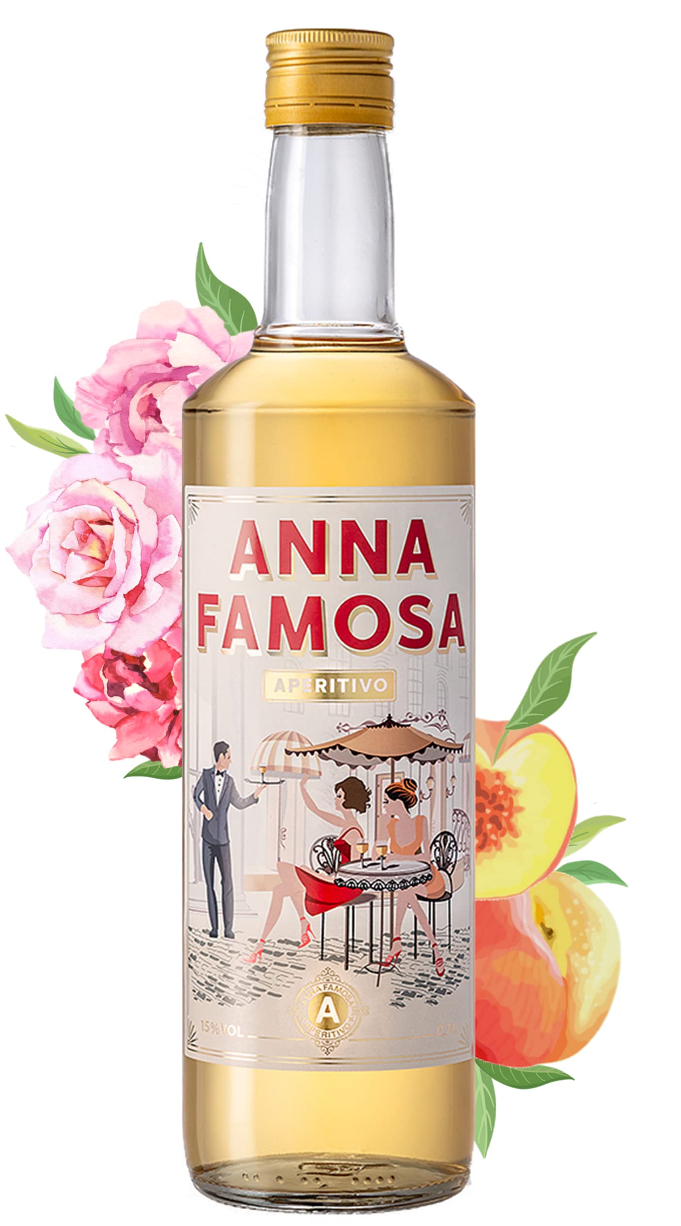 Anna Famosa Aperitivo - fruchtiger Aperitif mit frischem Pfirsich und italienischen Bitternoten - 1 x 0,7l, natürlich, ohne Farbstoffe, 15%