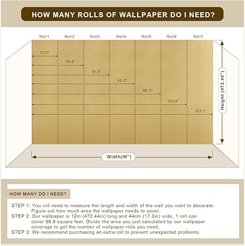 Miniatura 7 de Zeeko Papel tapiz de cocodrilo dorado sin pegar de 17.7 x 472.5 pulgadas, papel tapiz texturizado de cocodrilo, papel tapiz dorado 3D, impermeable,