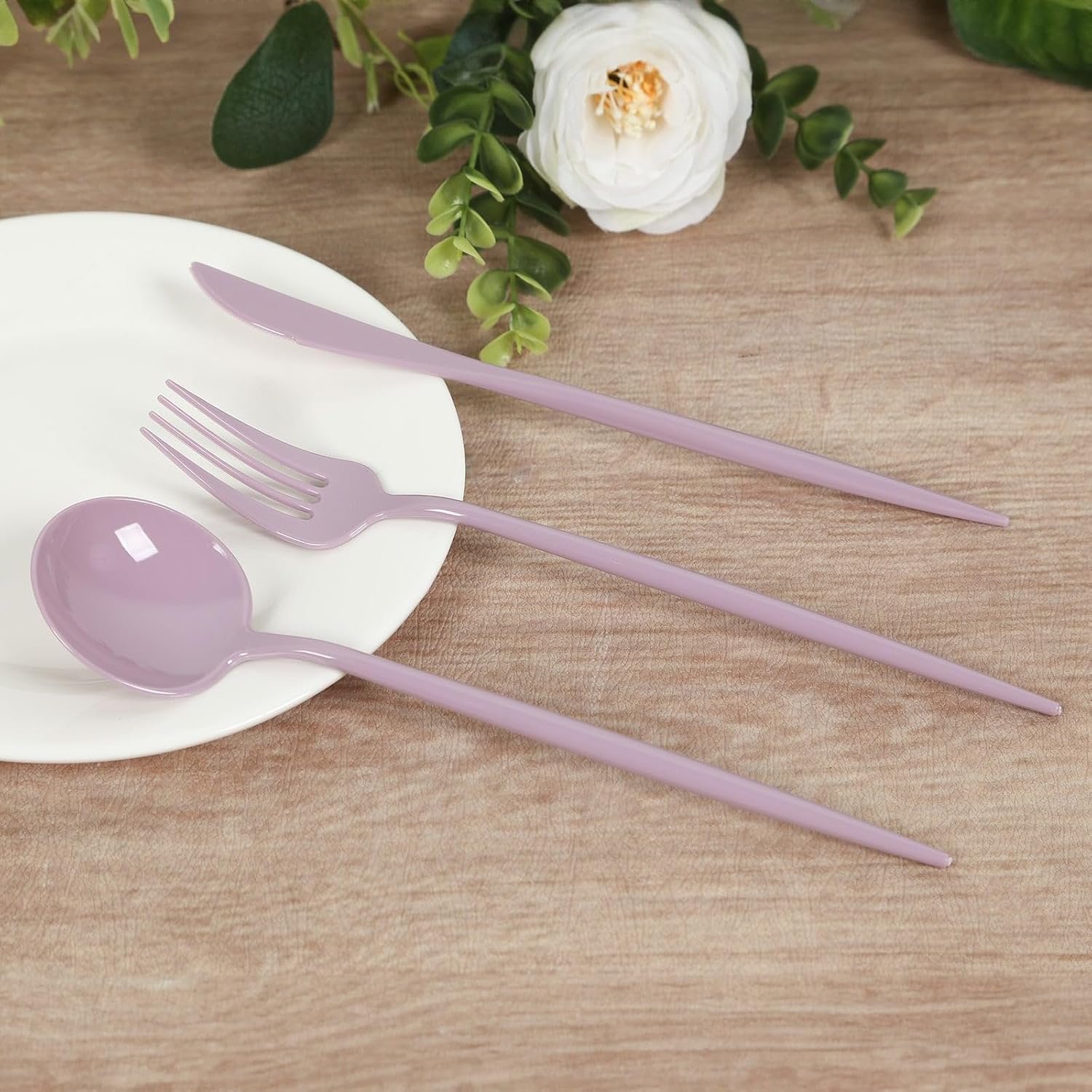 Efavormart 60-Pack Heavy Duty Plastic Utensil Set - Lavender Lilac Disposable Flatware - Modern Premium Cutlery for Baby Showers & Spring Parties
