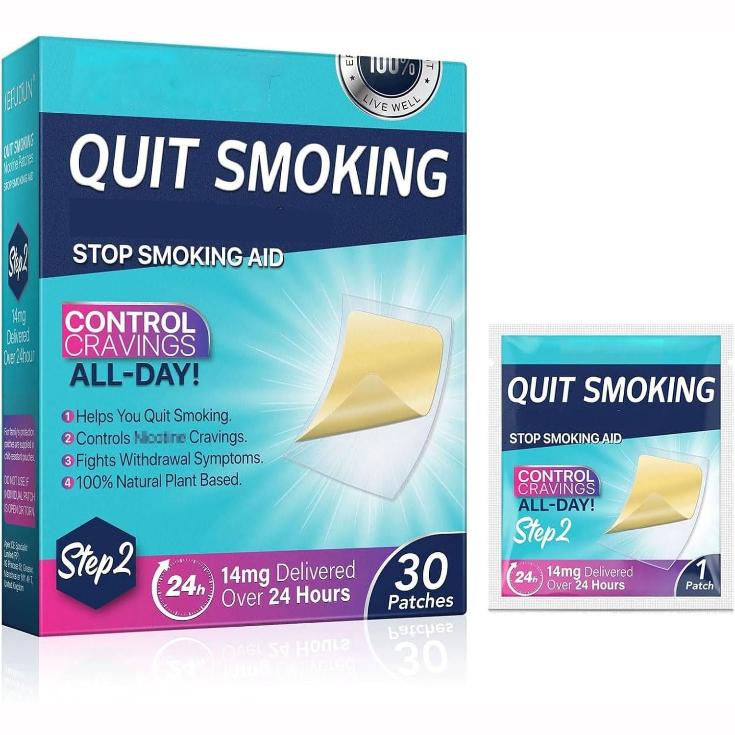 Quit Smoking Patches,Step 2 Smoking Aid to Quit Smoking,Delivered Over 24 Hours Transdermal System,30 Count Patches to Help Quit Smoking,Stop Smoking Aids That Work with 2 Week (21mg)