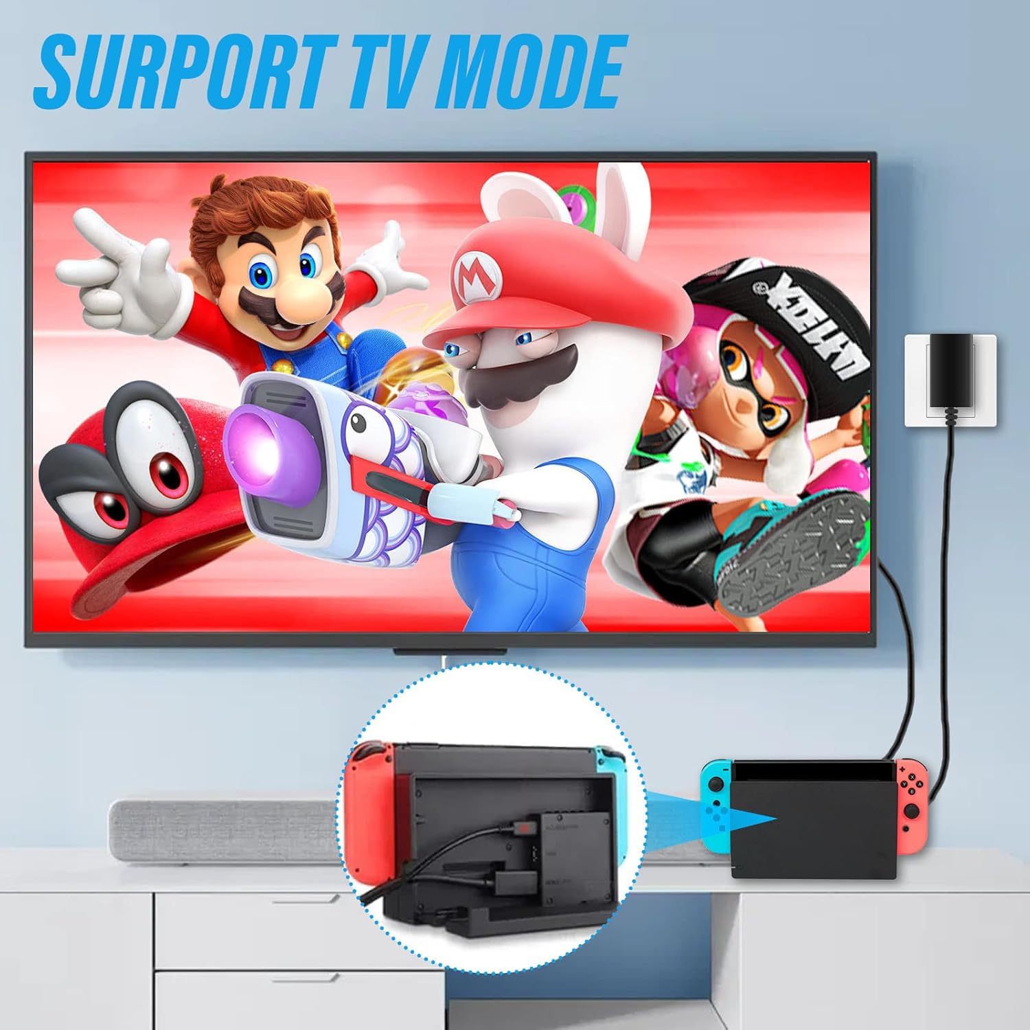 Caricatore per N-Switch 15V 2.6A Carica Rapida con Cavo USB Tipo C, Supporto Modalità TV e Controller Dock Compatibile con N-Switch & Switch Lite