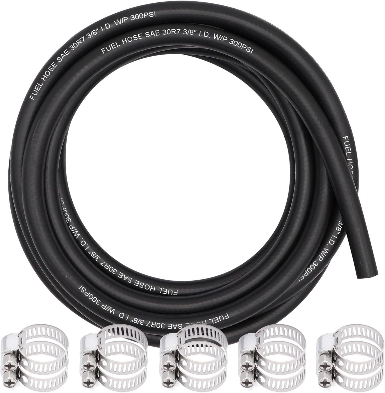 3/8" ID Fuel Hose Line 25FT NBR Rubber Push Lock Hose SAE 30R7 300PSI With 10 Clamps for Small Engines