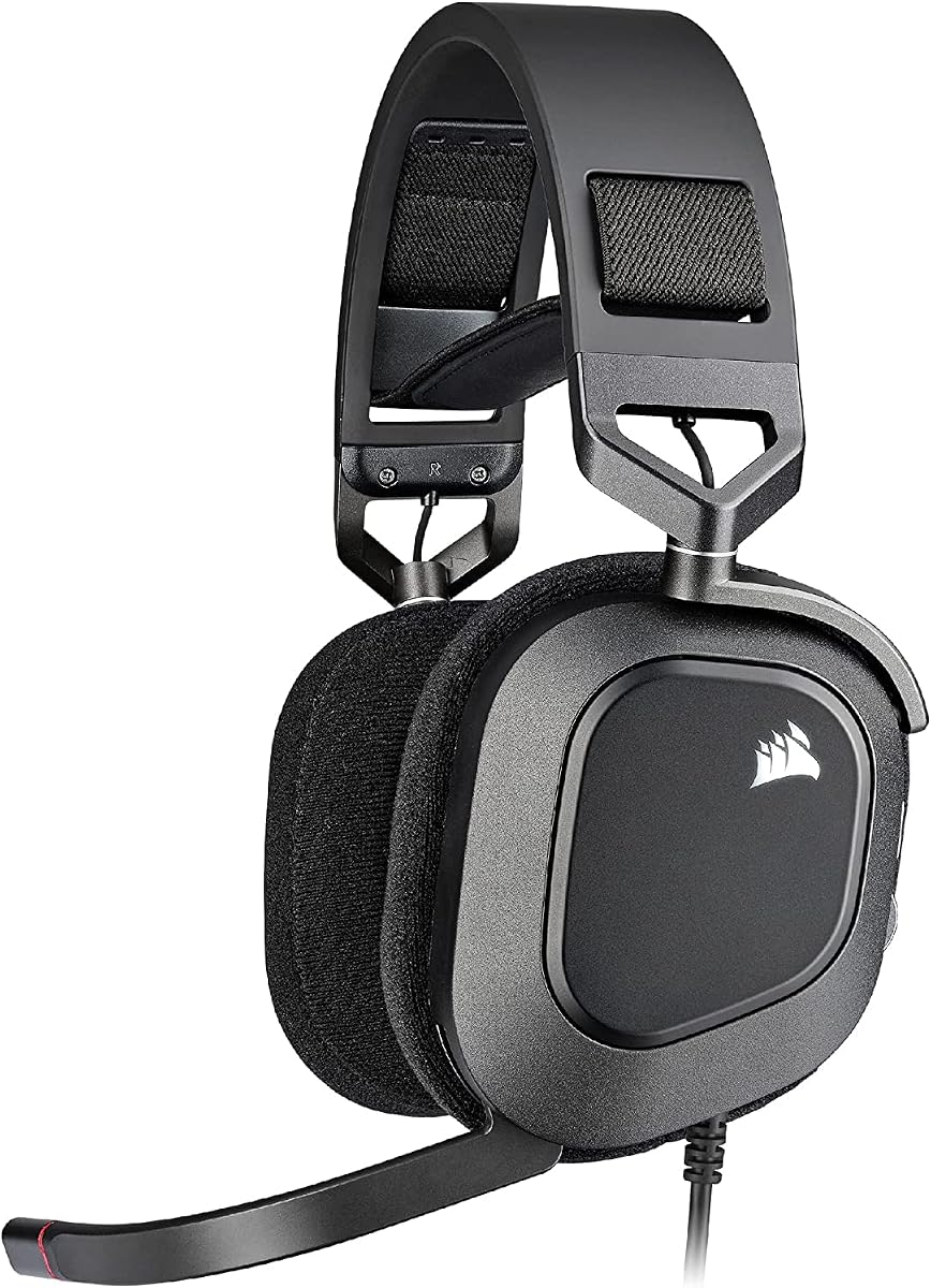 CORSAIR iCUE HS80 RGB USB Corsair Premium Auriculares para juegos, 24 bits/96 kHz con conexión USB Dolby Audio 7.1/micrófono omnidireccional, almohadillas de espuma viscoelástica de aluminio - Carbono - CA-9011237-AP