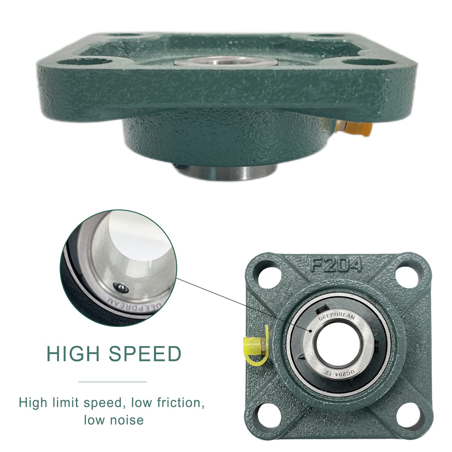 4 Pcs of DEEPDREAM UCF204-12 Pillow Block Bearings, 3/4 inch Bore, Square Flange Mounted, Self Alignment