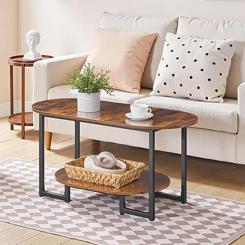 Miniatura 3 de HOOBRO - Mesa de café para sala de estar, mesa de café ovalada pequeña con estante de almacenamiento abierto de 2 niveles, mesa de té de cóctel