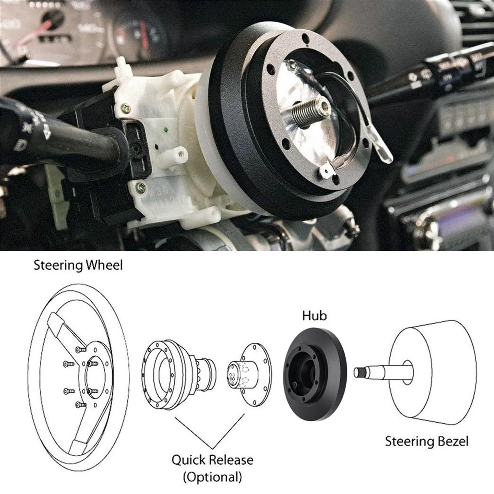 Ejes de Volante,Volante Hub Kit Adaptador De Cubo Corto De Aluminio Negro, Kit Adaptador De Cubo De Liberación Rápida, Uso Apto Para BMW E36 318