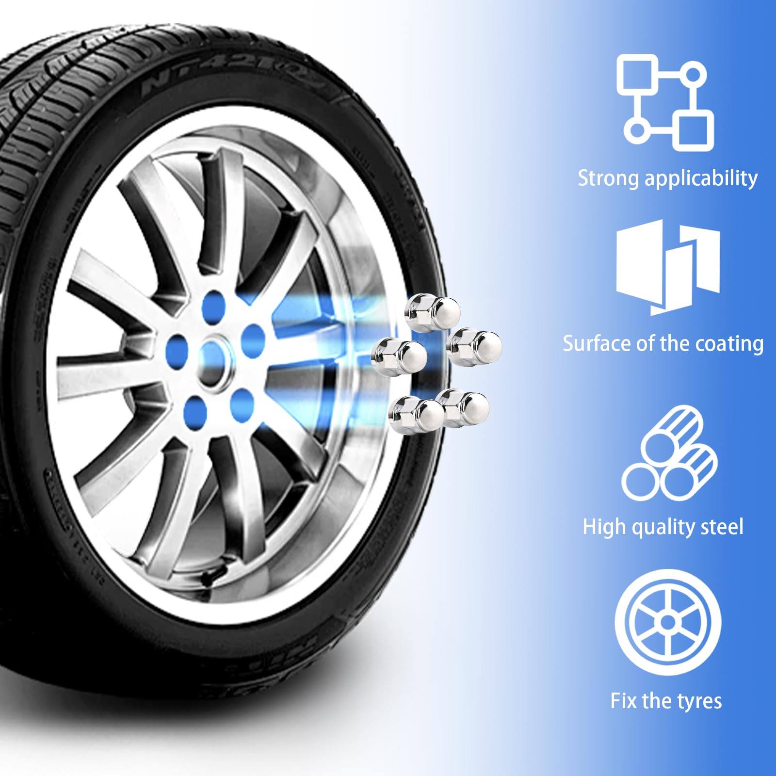20 pezzi dadi per ruota M12 x 1,25, conici a 60°, dadi chiusi, cromati con Ford, Toyota, Hyundai, Kia, Honda, Mazda