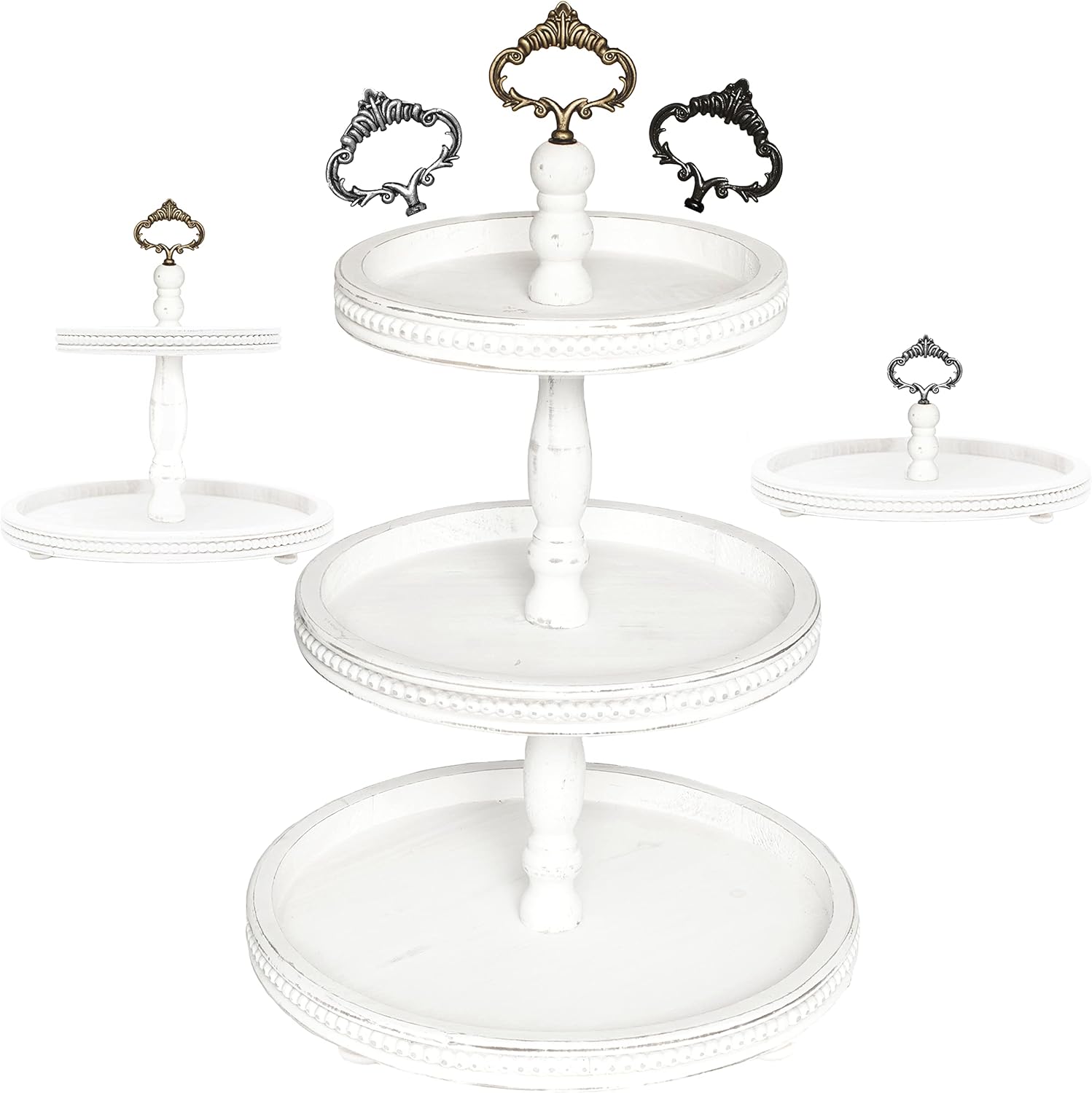[3in1] Wooden Tiered Tray Stand Large Beaded 3 Tiered