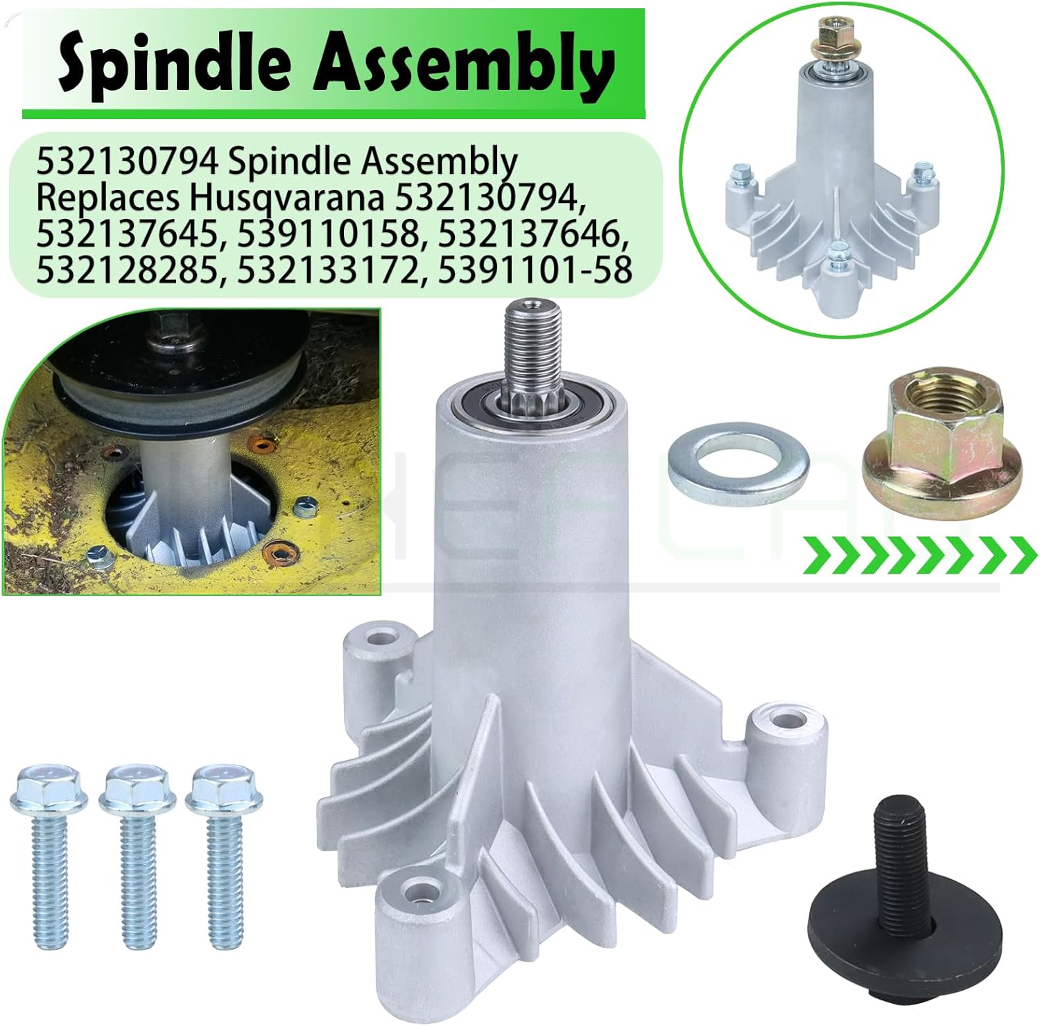 2 Pack 532130794 Spindle Assembly with 532173436 Mandrel Pulley 532174883 Belt 5/8x97 Replaces 539110158 532128774 532128285 for Husqvarana 42" YTH18542 YTH1842 YTH1542 LT18542 Decks