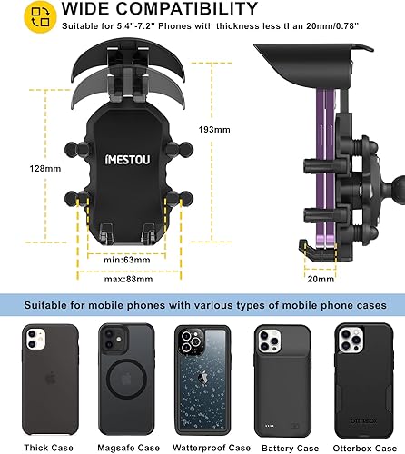 Miniatura 4 de iMESTOU Soporte de teléfono para motocicleta antivibración, amortiguador de golpes, base de montaje de bola de 1 pulgada, giratoria de 720, se
