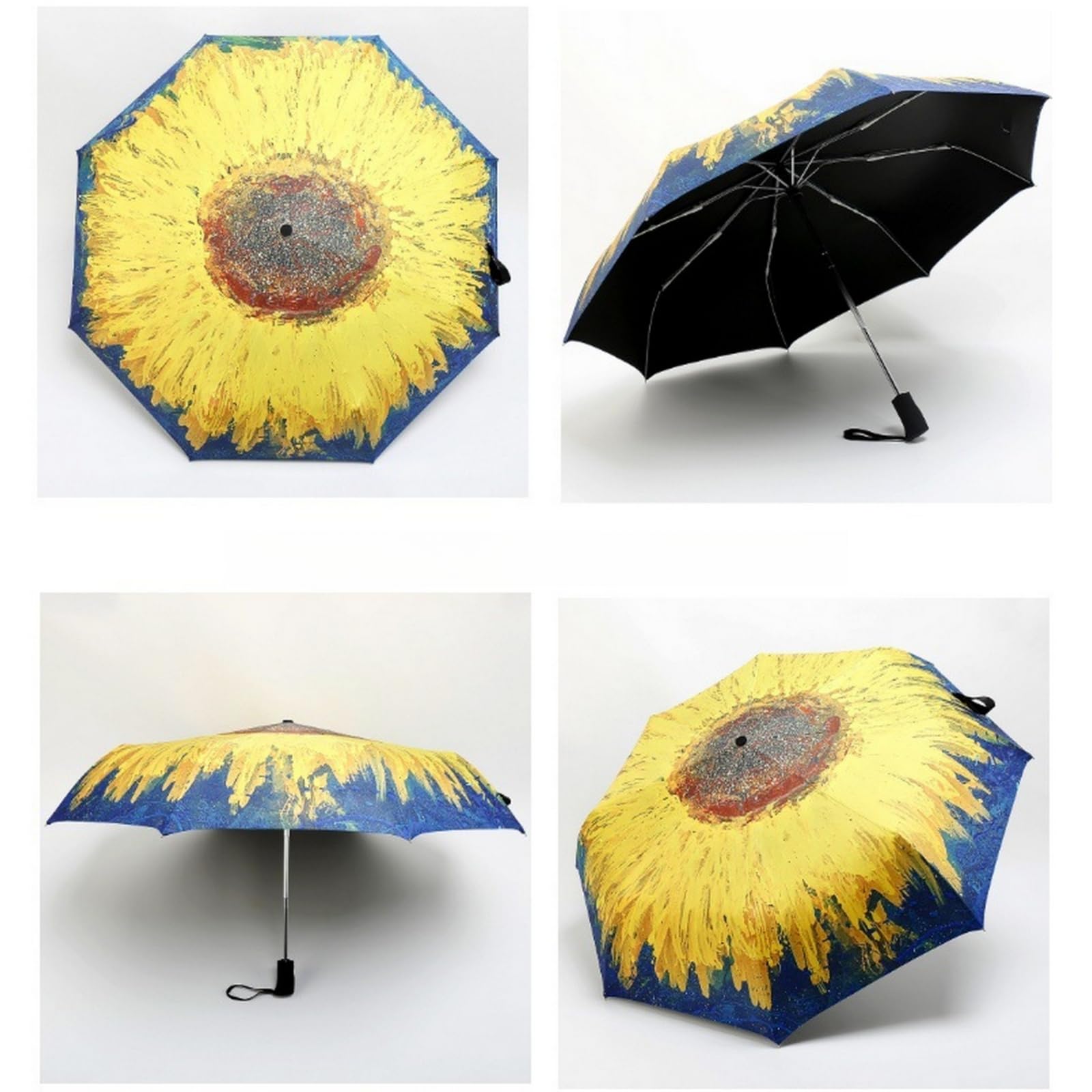 Ombrello Pieghevole Triplo In Vinile Nero Da Sole Ultraleggero Donna Con Protezione Uv