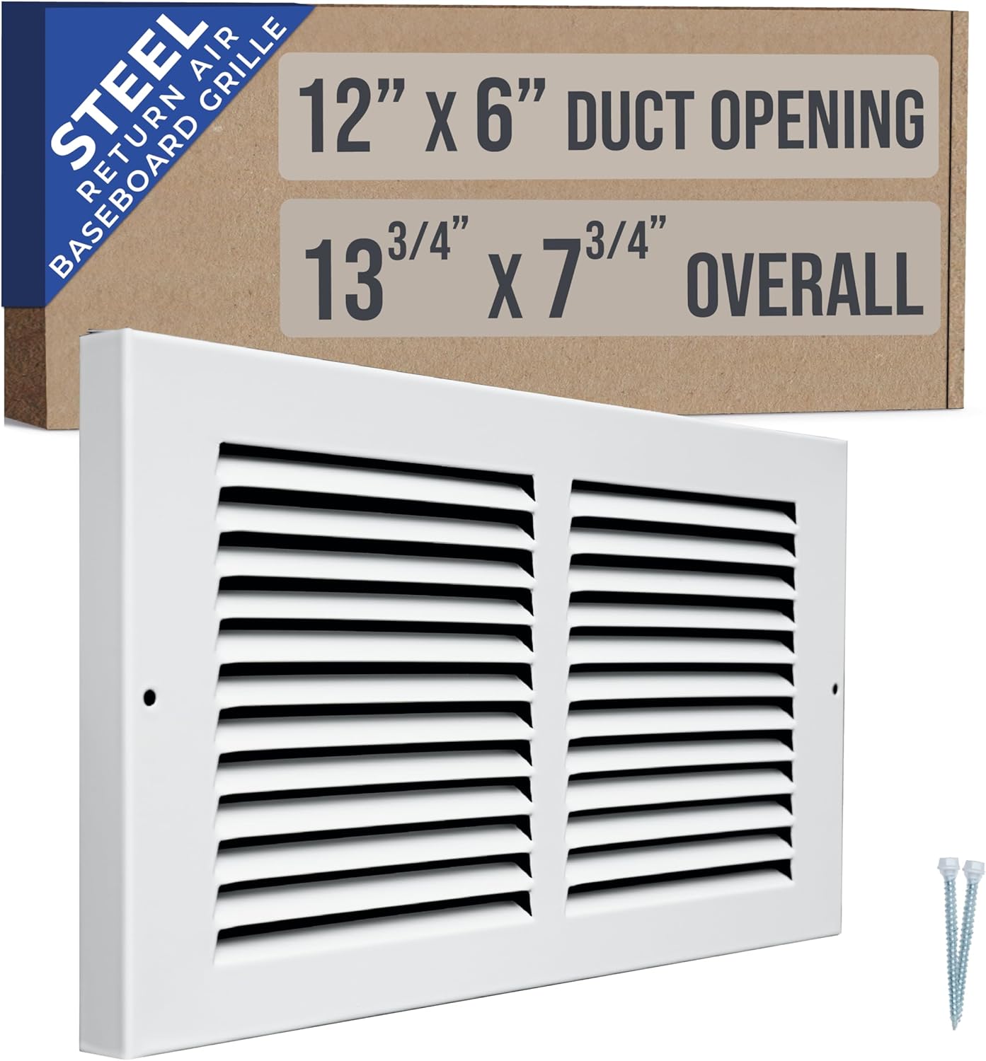 Handua Steel Baseboard Return Air Grille for 12x6 Duct - Durable White Vent Cover with 7/8" Margin Turnback, 13.75"W x 7.75"H