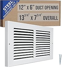 Fits 12x6 Duct Opening | Steel Baseboard Return Air Grille by Handua | Vent Cover Grill | 7/8" Margin Turnback [Depth] to Fit Baseboard | White | Outer Dimensions: 13.75"W X 7.75 "H