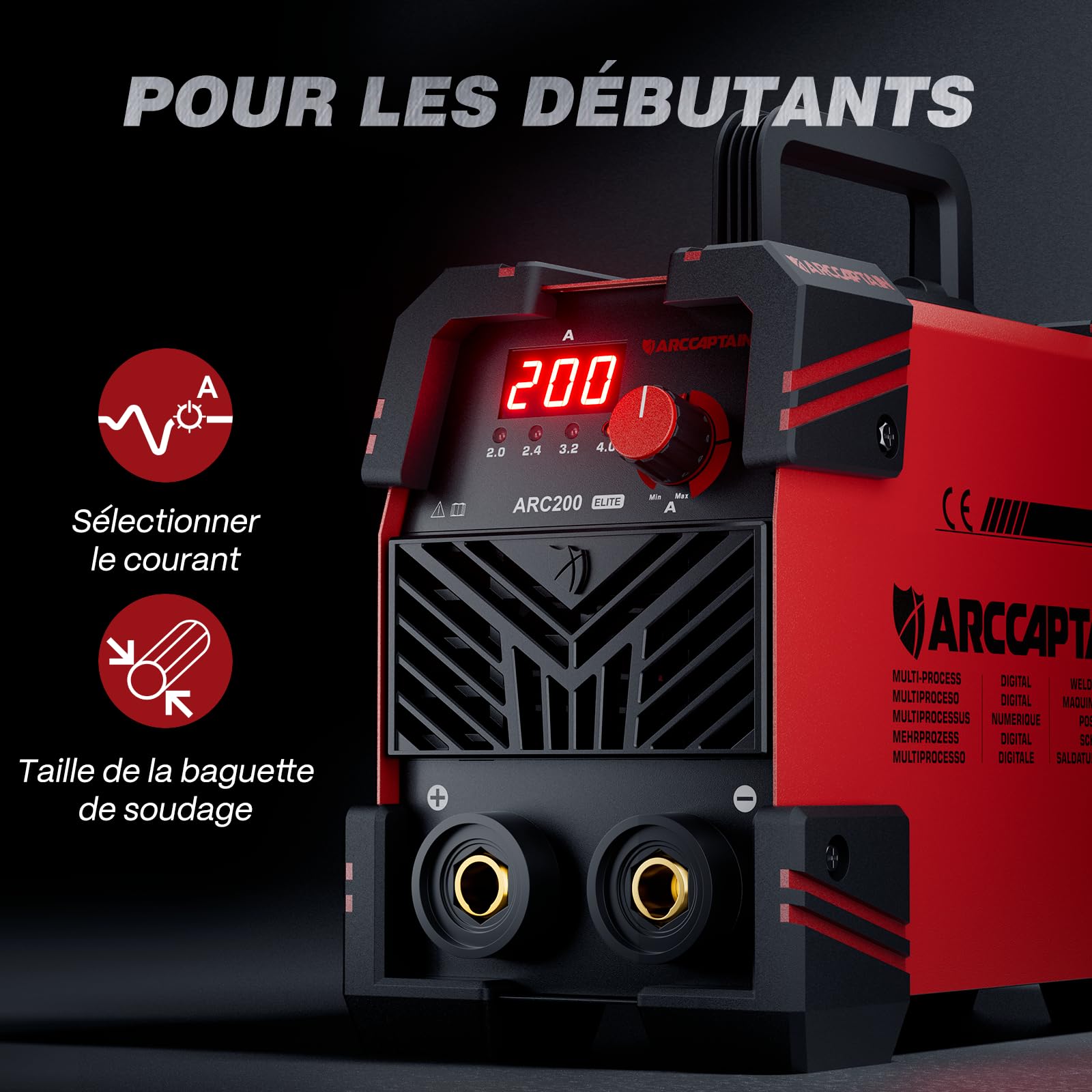 ARCCAPTAIN ARC200 Poste a Souder Poste à Souder Inverter avec Contrôle Synergique, Machine a Souder MMA 230V, IGBT, Hot Start, Arc-Force, Anti-Stick