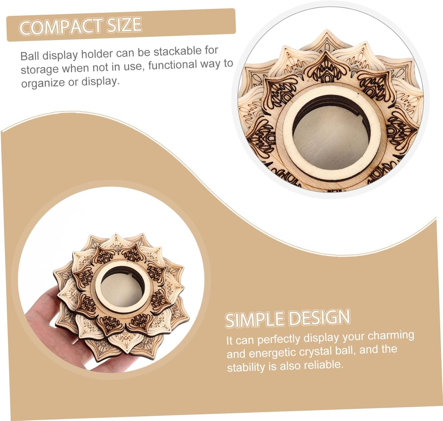 Ipetboom Wooden Crystal Ball Stand Decorative Design Orb Holder for Display Natural Wood Base for Energy Stones Suitable for Home Decor