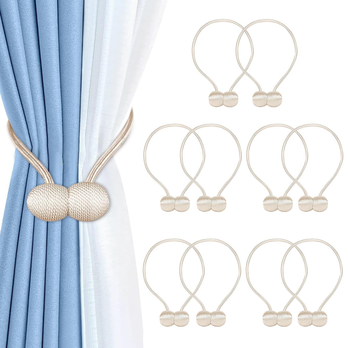 HASTHIP 10Pack Magnetic Curtain Tiebacks Buckles Holdbacks Holders Hooks Clip for Home Outdoor Bedroom Office Decorative Curtain, Beige-image-43
