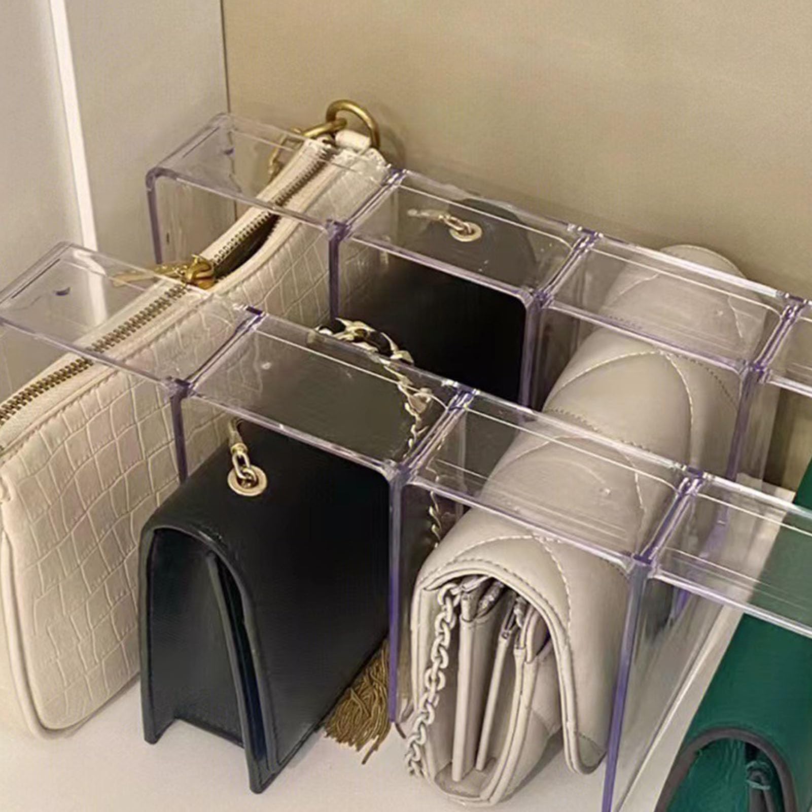HERCHR Organizador Transparente para Bolsos, Separador Acrílico de 4 Secciones para Armario