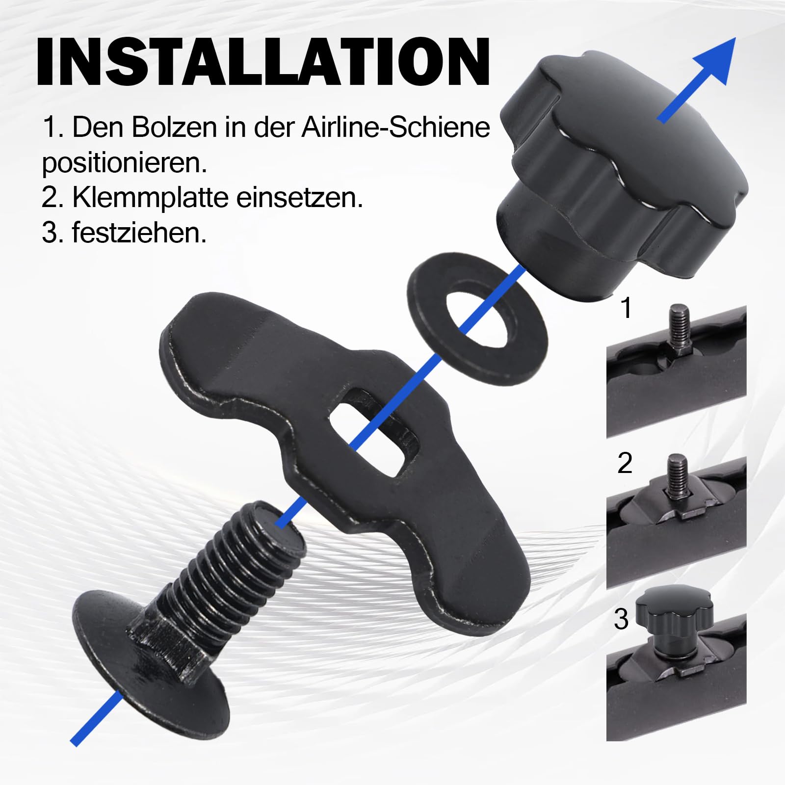 10 guide a vite per airline, M8 Airline Fitting Airline, impugnatura a stella, accessorio per avvitamento airline, guarnizione singola per binari di ancoraggio 500daN, raccordo airline (M8 x