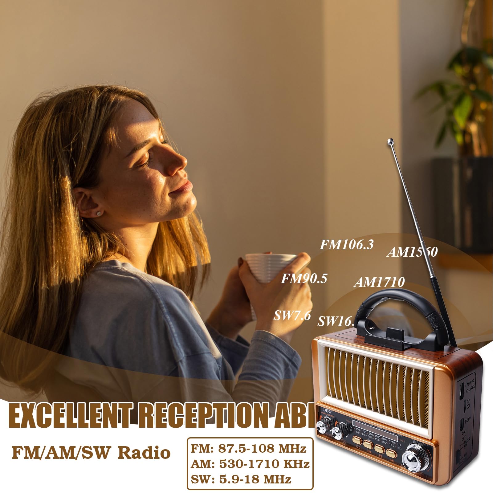 Solar Retro Radio Mit Bluetooth, Tragbare Nostalgie Radio, Am/Fm/Sw Bluetooth Lautsprecher Klein Unterstützt USB/Tf/Aux Funktion Für Wandern, Camping, Büro, Schlafzimmer (Roségold)