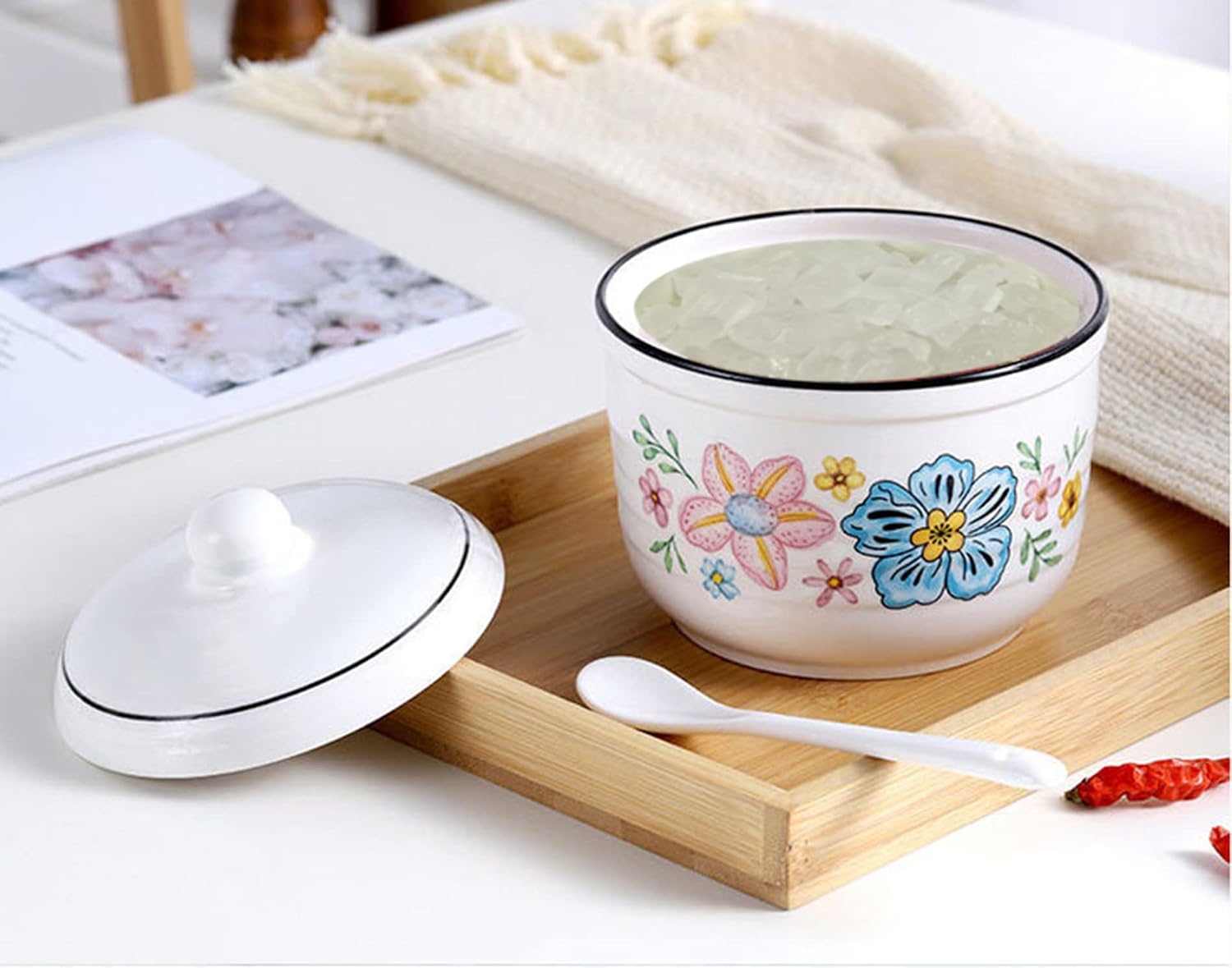Ceramic Bacon Grease Container with Strainer,Cooking Oil Storage Can 17oz(Colorful) image 5