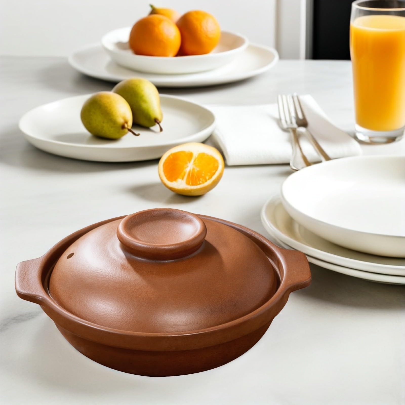Tegame in Argilla Marrone 1l per Stufati e Riso, Classico | 1-2 Persone, Distribuzione Uniforme del Calore, Assorbimento del Sapore, Casa e Cena