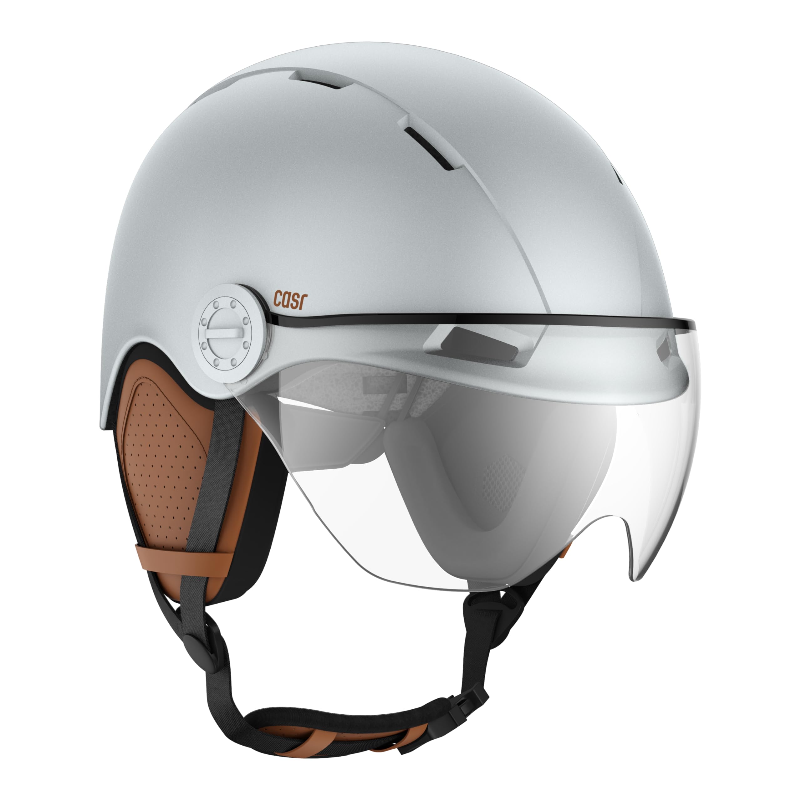 CASR Style - Casque Lifestyle Urbain pour Vélo & Trottinette Electrique - Visière Transparente & Cache-​Oreille Amovibles - Confort Optimal pour Homme & Femme - Gris Bleu - Taille L