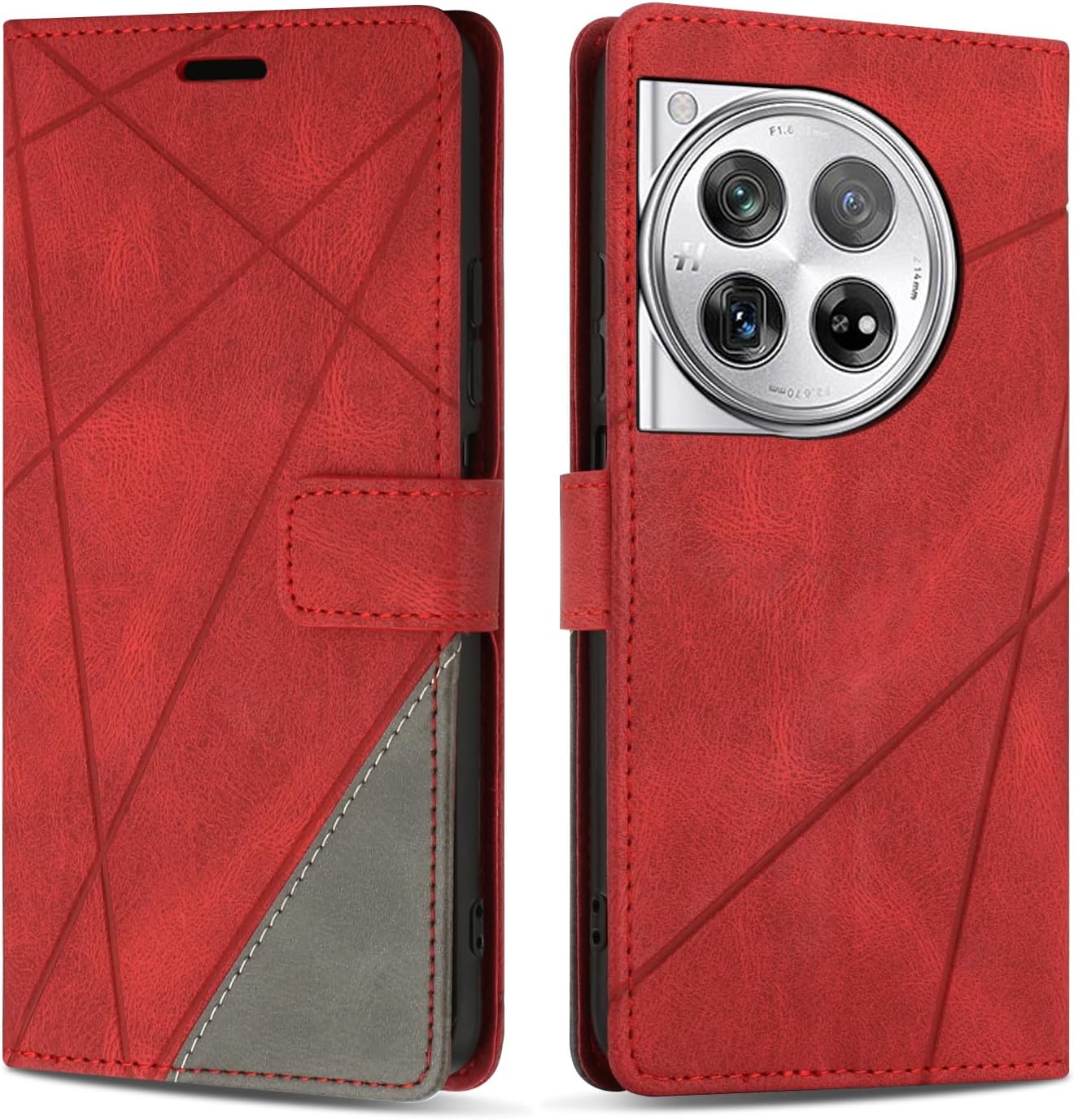 Mobile Phone Case for OnePlus 12 Case Premium PU Leather Mobile Phone Case Wallet Silicone Protective Flip Case for OnePlus 12 Red