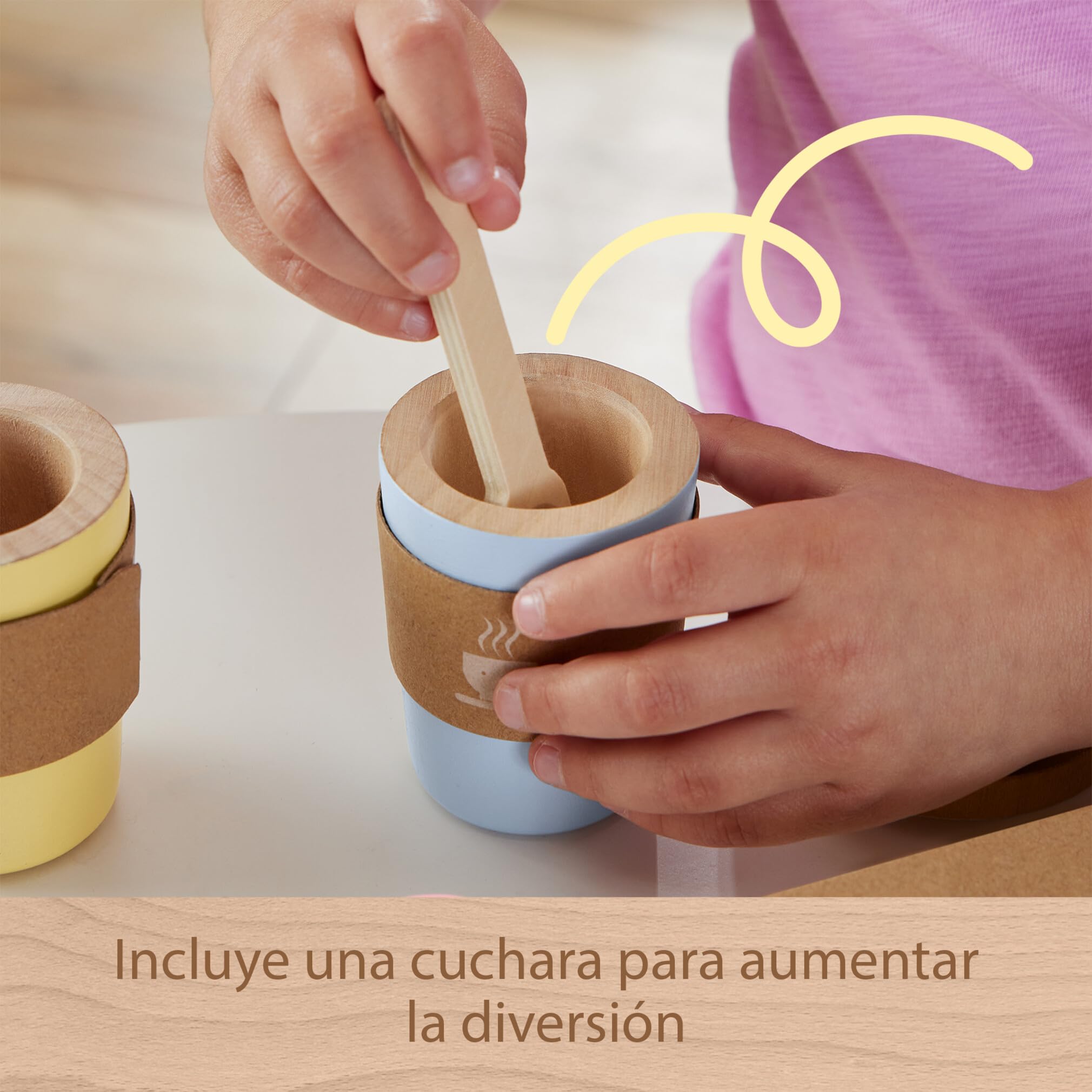 Fisher-Price Set de café para Llevar de Madera, Juguete de imitación con 15 Piezas Fabricadas en Material Certificado FSC, Juego Inspirado en Montessori, +3 años (HXT85)