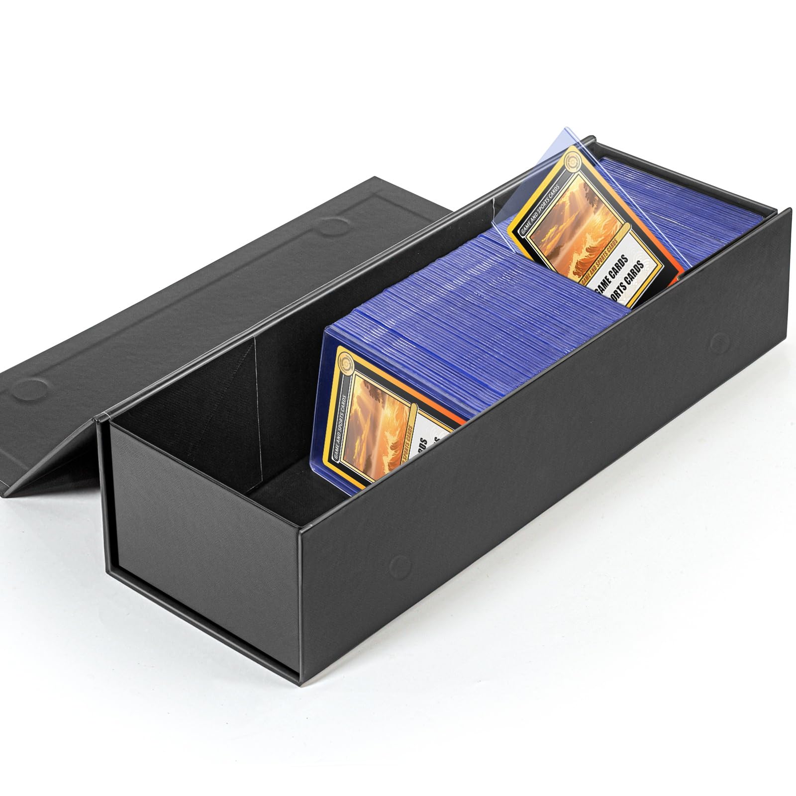 tutata Trading Card Storage Box, Baseball Card Storage Box Holds 900+ Sport Cards or 200 Top Loaders, Fits Football, Basketball, Hockey, Gaming & Trading Cards, Black, 13x4x3 inches