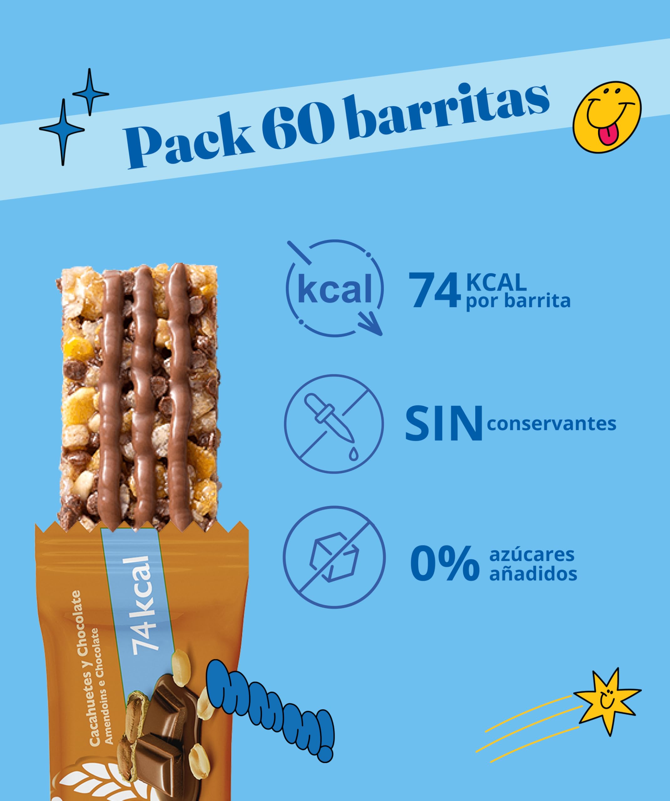Corny 0%, Barrita de Cacahuetes y Chocolate con Leche, Sin Azúcares Añadidos, Con Cereales Integrales, Sabor Crujiente y Delicioso, Pack 10 estuches con 6 barritas 10x(6x20g)