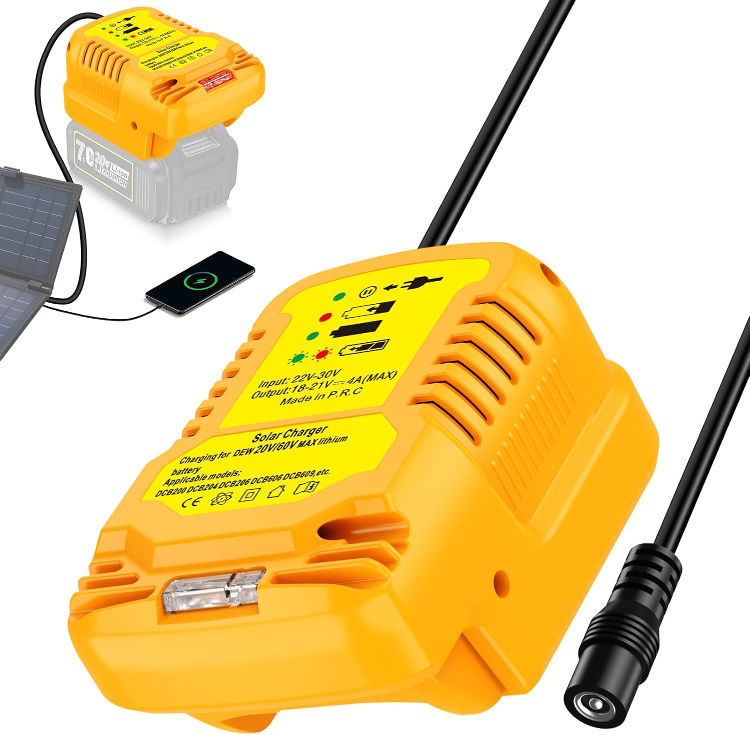 Photo voltaic Charger for Dewalt 20V Battery,for Photo voltaic Panels（Not Embody Work for Cost Dewalt 20V Max Energy Device Battery,Exterior Your Cordless Device Batteries Transportable Chargering in Journey and Out of doors