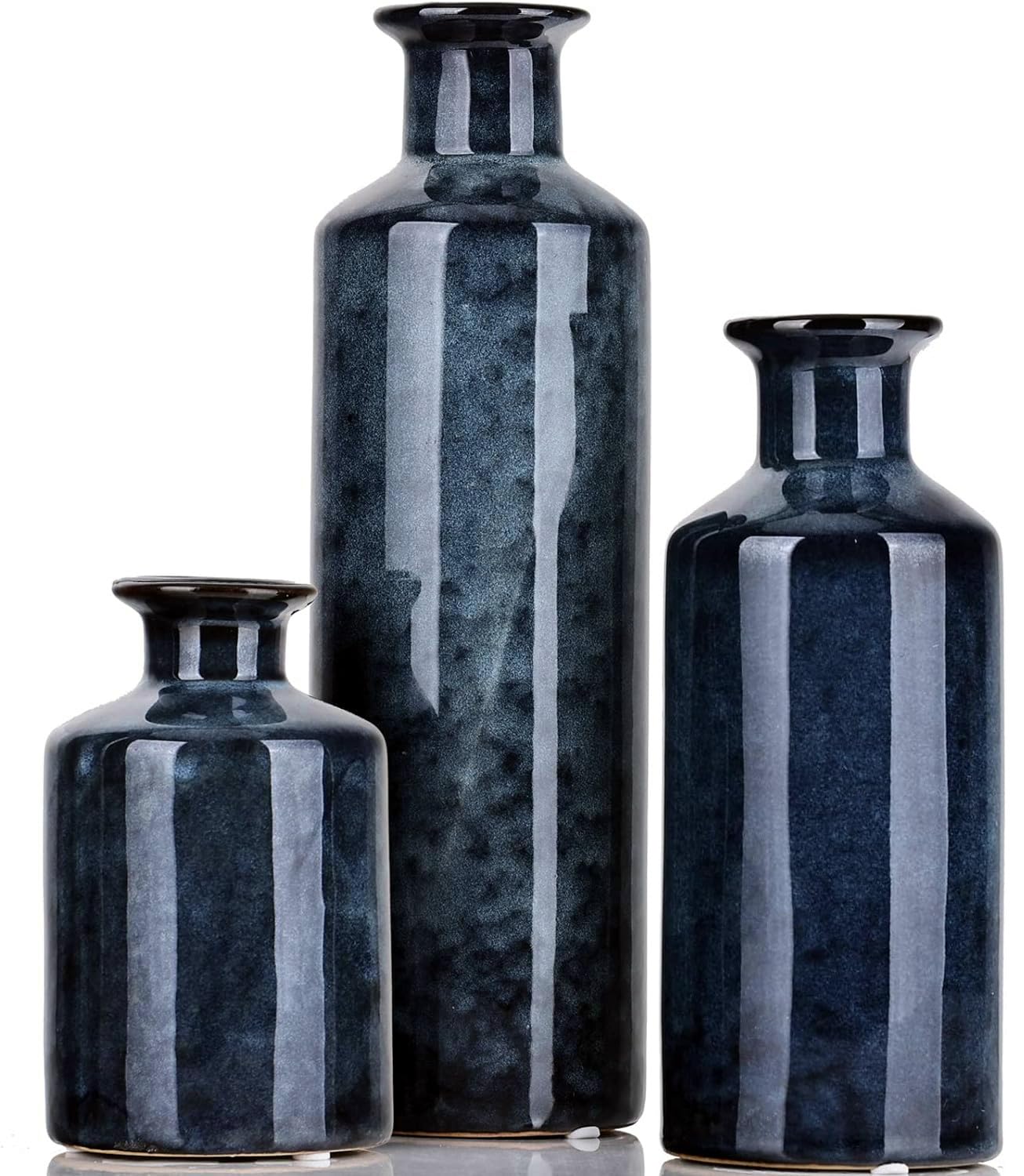Blue Ceramic Vase Set of 3 Small Vases, Modern Farmhouse for Home Decor Bottles, Rustic Terracotta Vase Decorative Vases for Table,Office, Bookshelf, Living Room