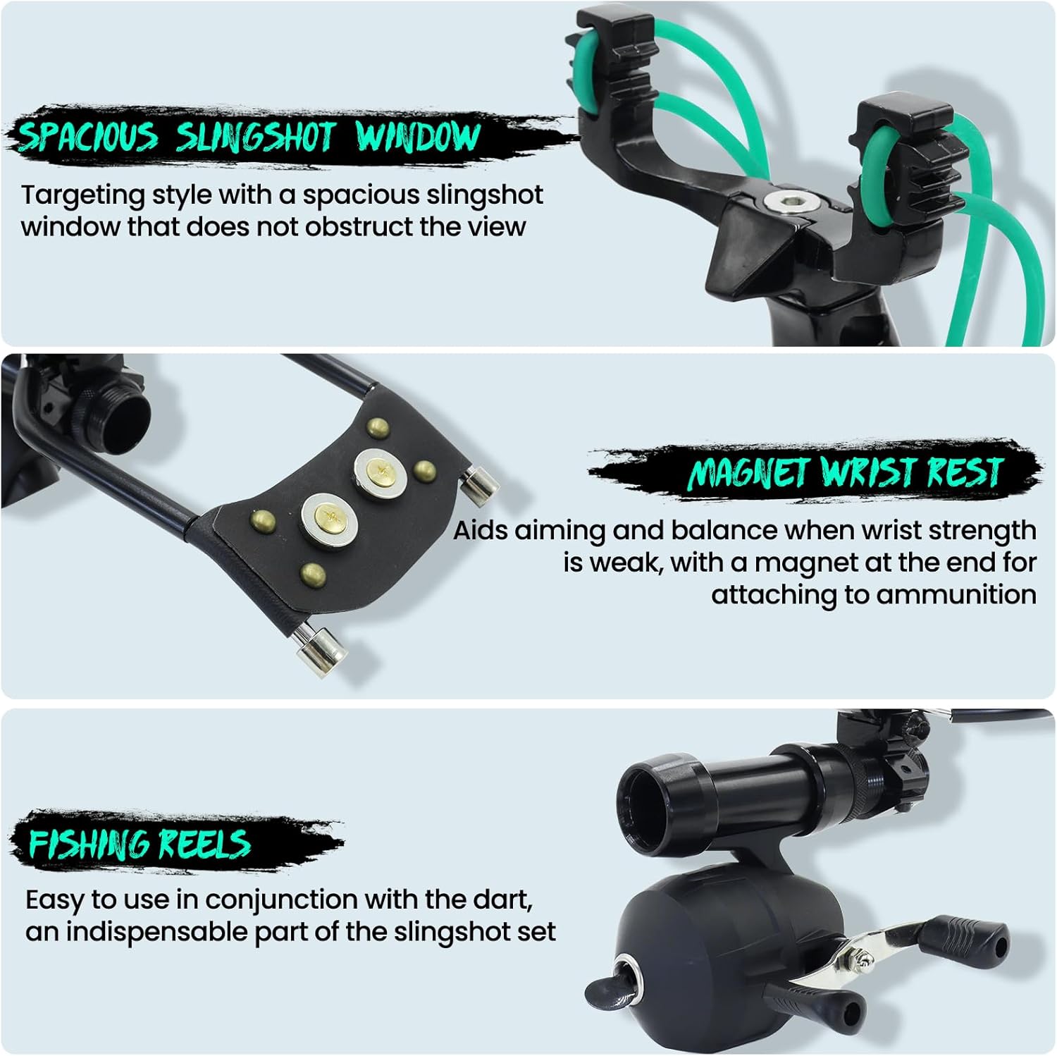 oubert Powerful Slingshot Fishing Kit with Reel Foldable Slingshot Bowfishing Kit with Fishing Darts and Hand Guard Wrist Slingshot for Fishing and Hunting