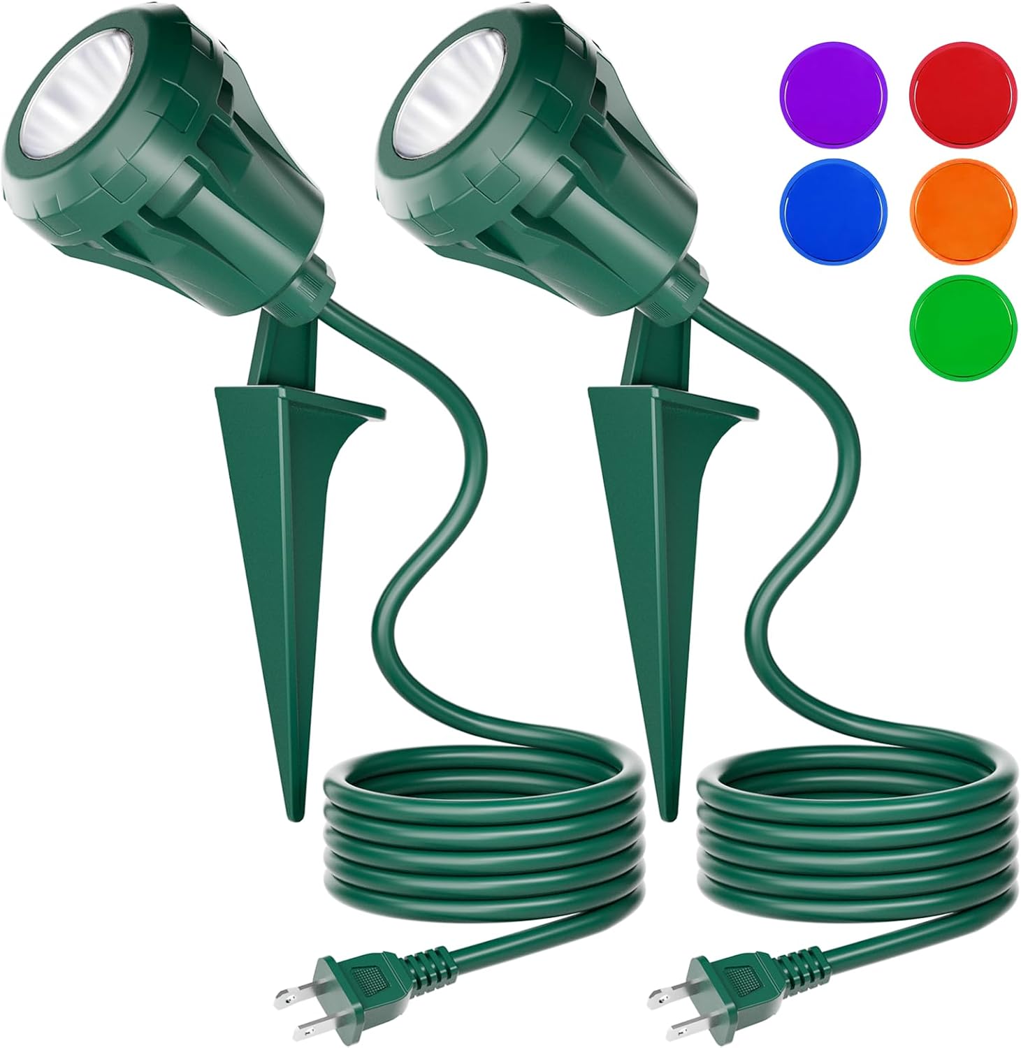 120V LED Outdoor Christmas Spotlights, 5 Extra Lenses (RGB Purple Blue), 7.5W 800LM Waterproof Spotlight Outdoor, Plug-In Landscape Light for Yard, Halloween, Christmas, Tree Flag Light, ETL Listed