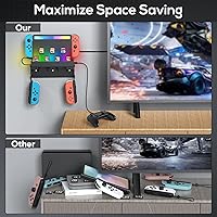 Vista 6 de Switch Wall Mount for Nintendo Switch and Switch OLED,Game Holder Stand with RGB Light,Console Shelf for Charging Dock,7 Game Card,4 Controller