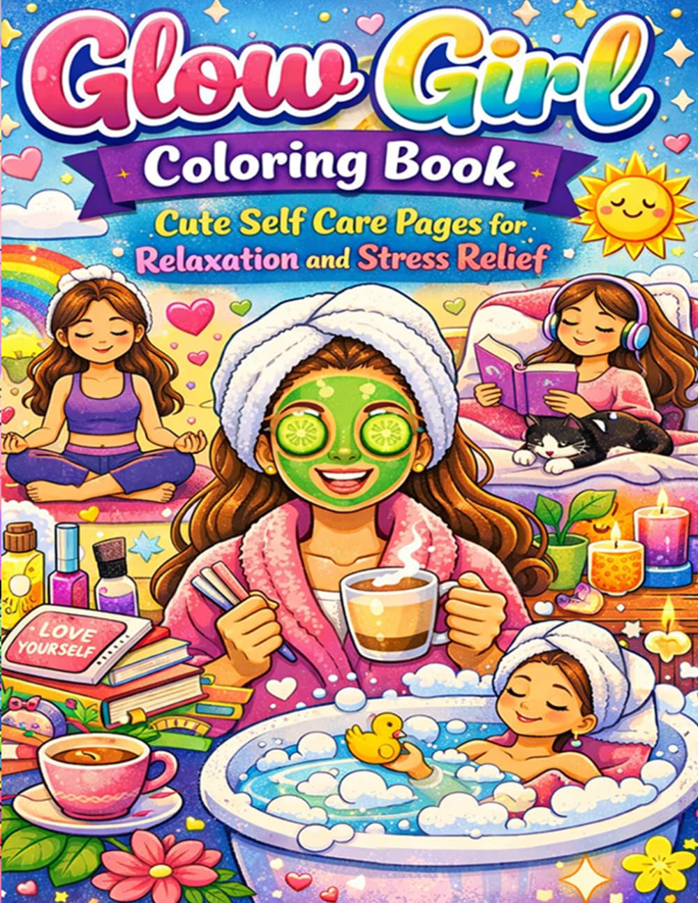 Glow Girl Coloring Book: Cute Self Care Pages for Relaxation and Stress Relief