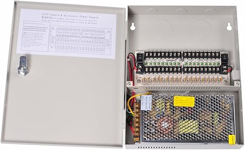VideoSecu 18Canal Puerto 12V DC de salida CCTV PTC Fusible distribuido Caja de fuente de alimentación para cámaras de seguridad Wk3