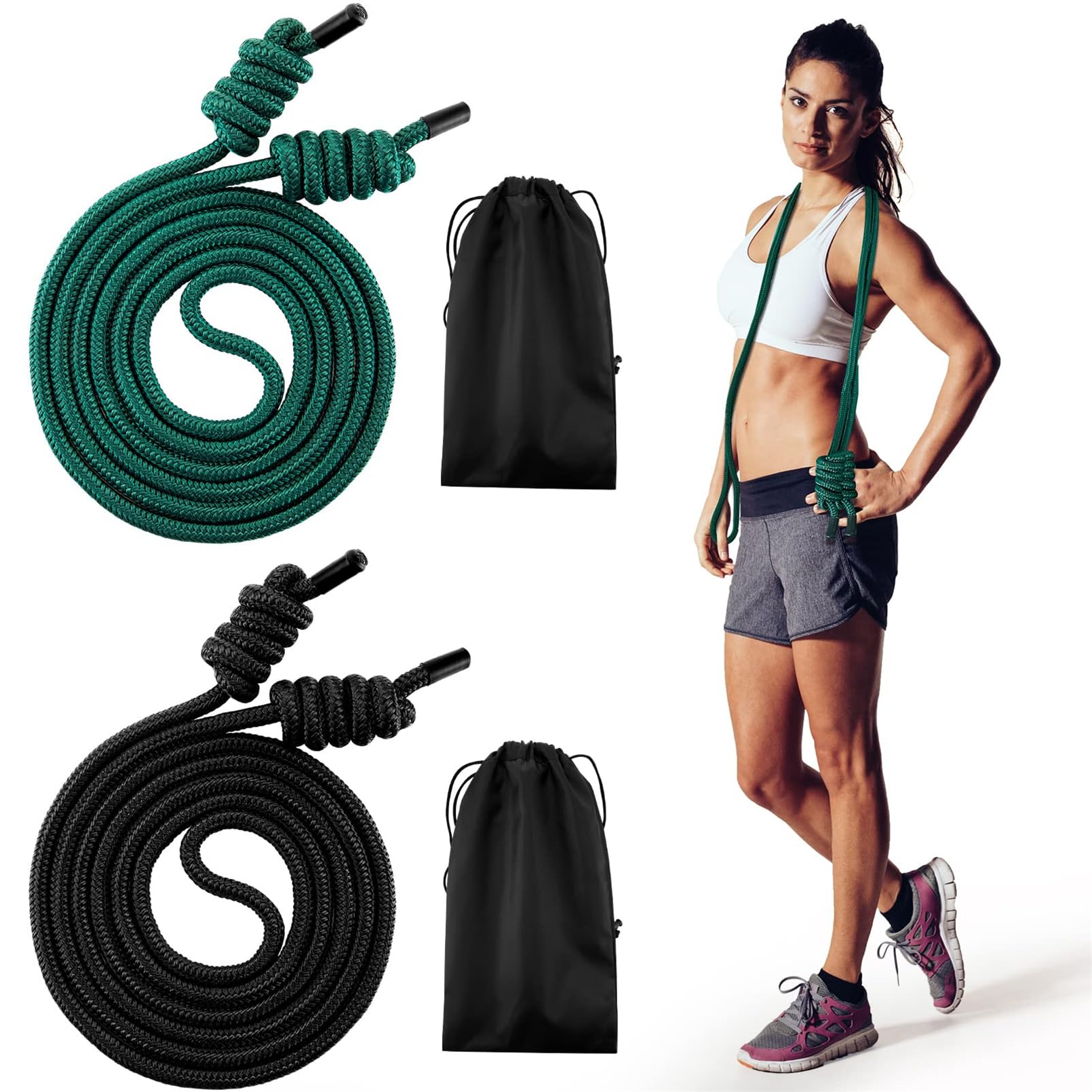 Flow Übungsseil für Fitness, Fluss, doppelt geflochtenes Trainingsseil mit 2 Stoffbeuteln, verstellbare Länge, Springseile für Training, Männer, Frauen, Zuhause, Fitnessstudio, Training, drinnen und
