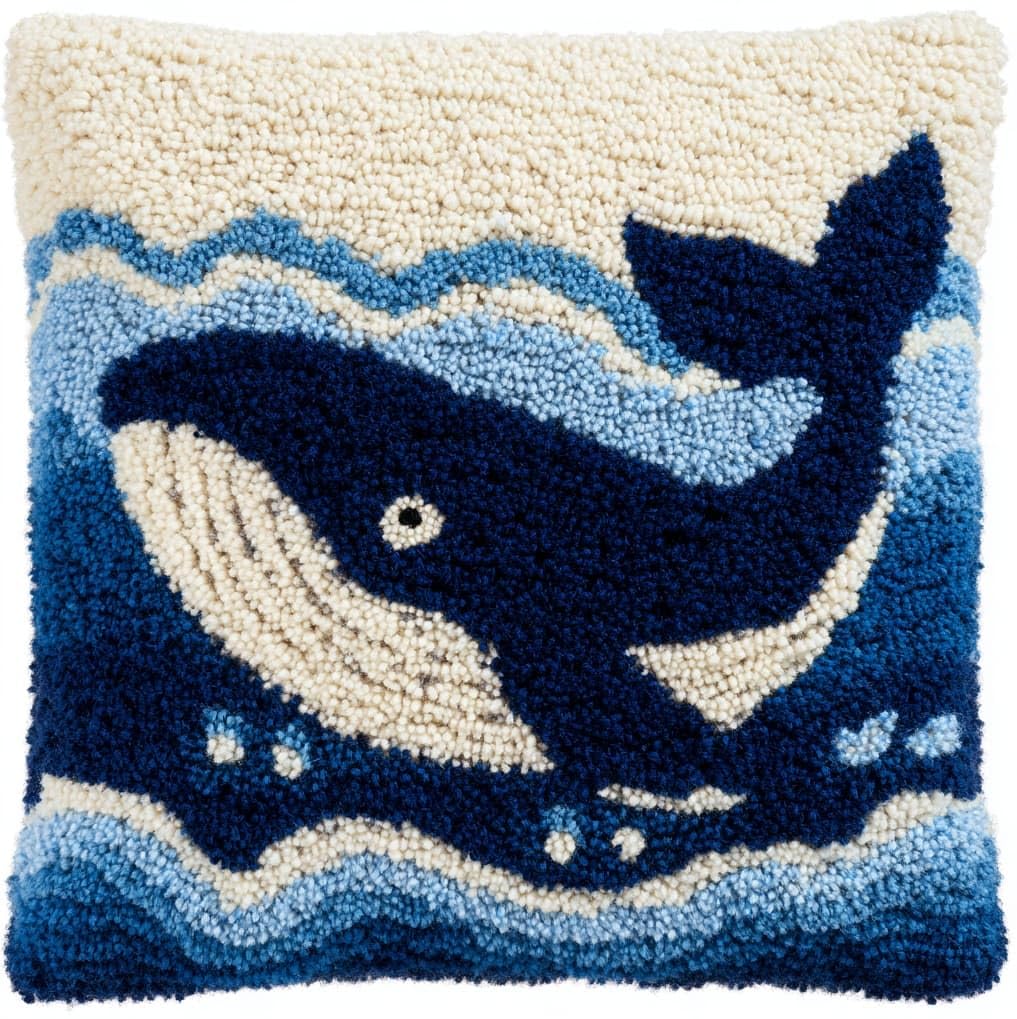 AxiangziK DIY Latch Hook Pillow Kit,Animal Whale 17x17inch Printed Pillowcase Crochet Yarns Hooking Handmade Cushion for Home Sofa Decoration
