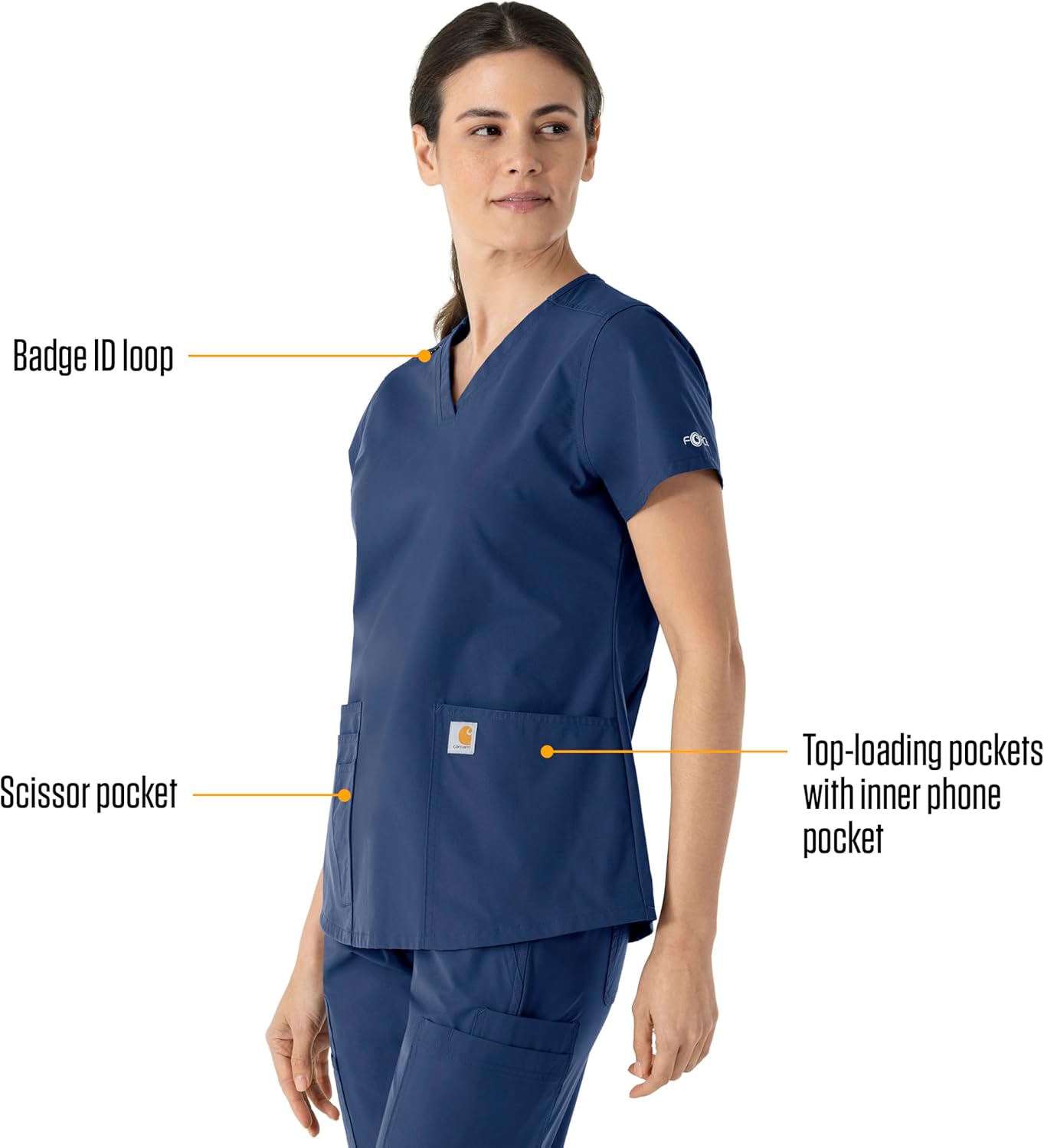 Carhartt Scrubs for Women, Force Essentials, V-Neck Tops with 5 Pockets - Image 2