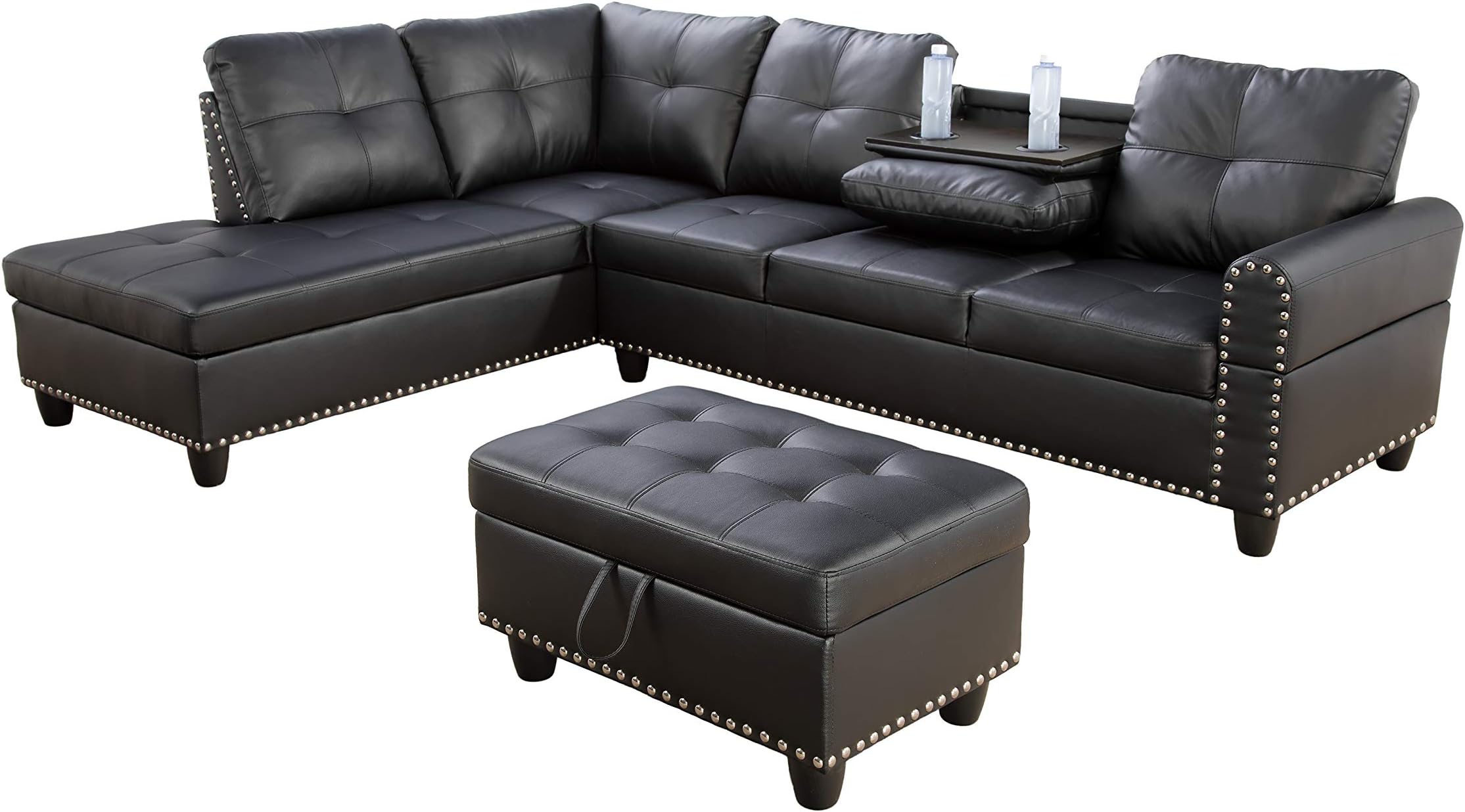 Star Home Living Sectional w/Ottoman Sofas, 97.2" W x 69.3" D x 32.3" H, Black