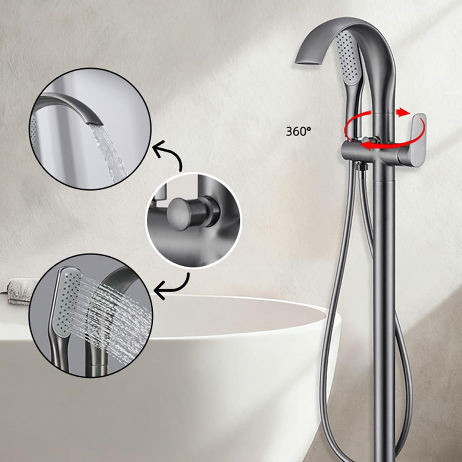 BiaoTeng Grifo Para Bañera Independiente con Cascada Oro Cepillado Laton