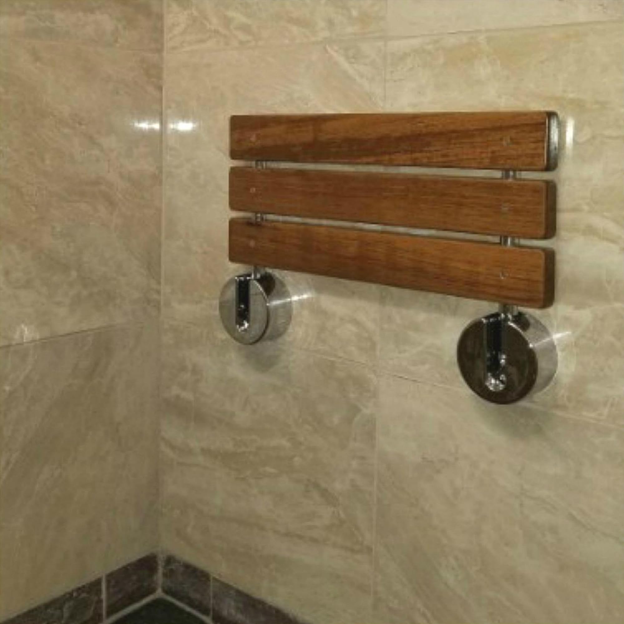 Nowoczesne składane siedzisko prysznicowe z drewna tekowego 50 cm – oszczędność miejsca, montowana na ścianie, ławka łazienkowa, idealna do spa, wanny i łazienki, trwała i stylowa, idealna do małych